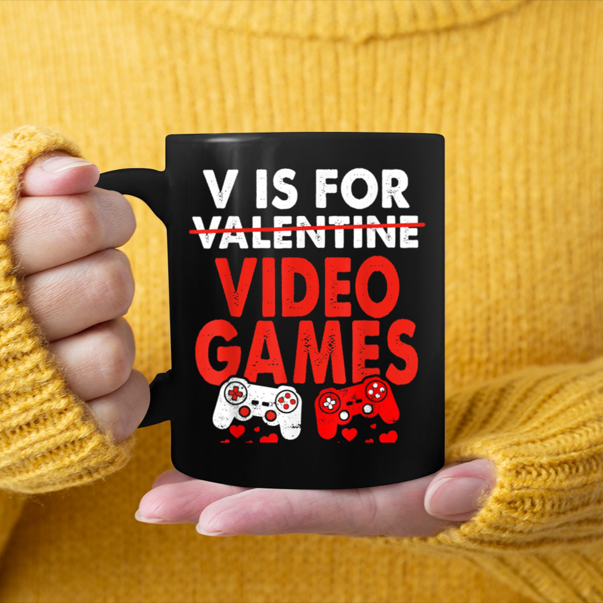 V Is For Video Games Funny Valentines Day Gamer Boy Men - 2023-09-16T114044.954 mug black