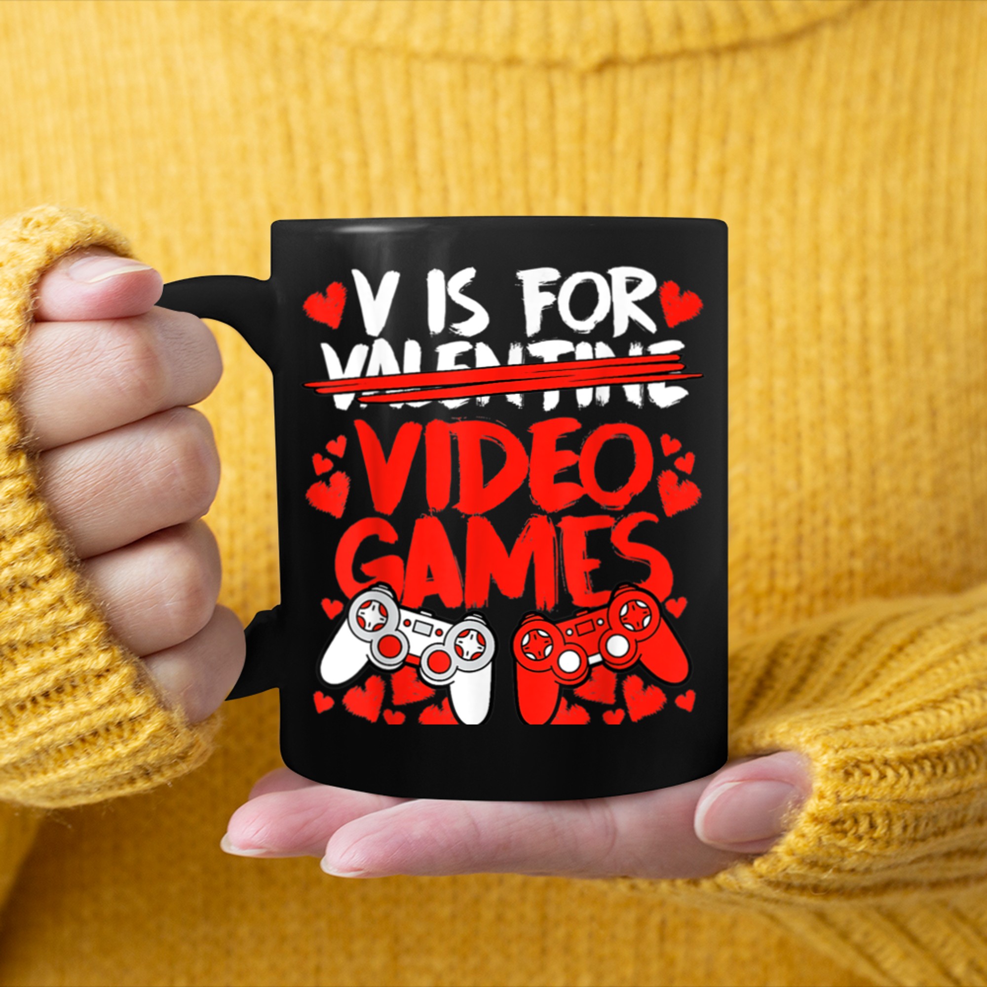 V Is For Video Games Funny Valentines Day Gamer Boy Men - 2023-09-16T114045.011 mug black