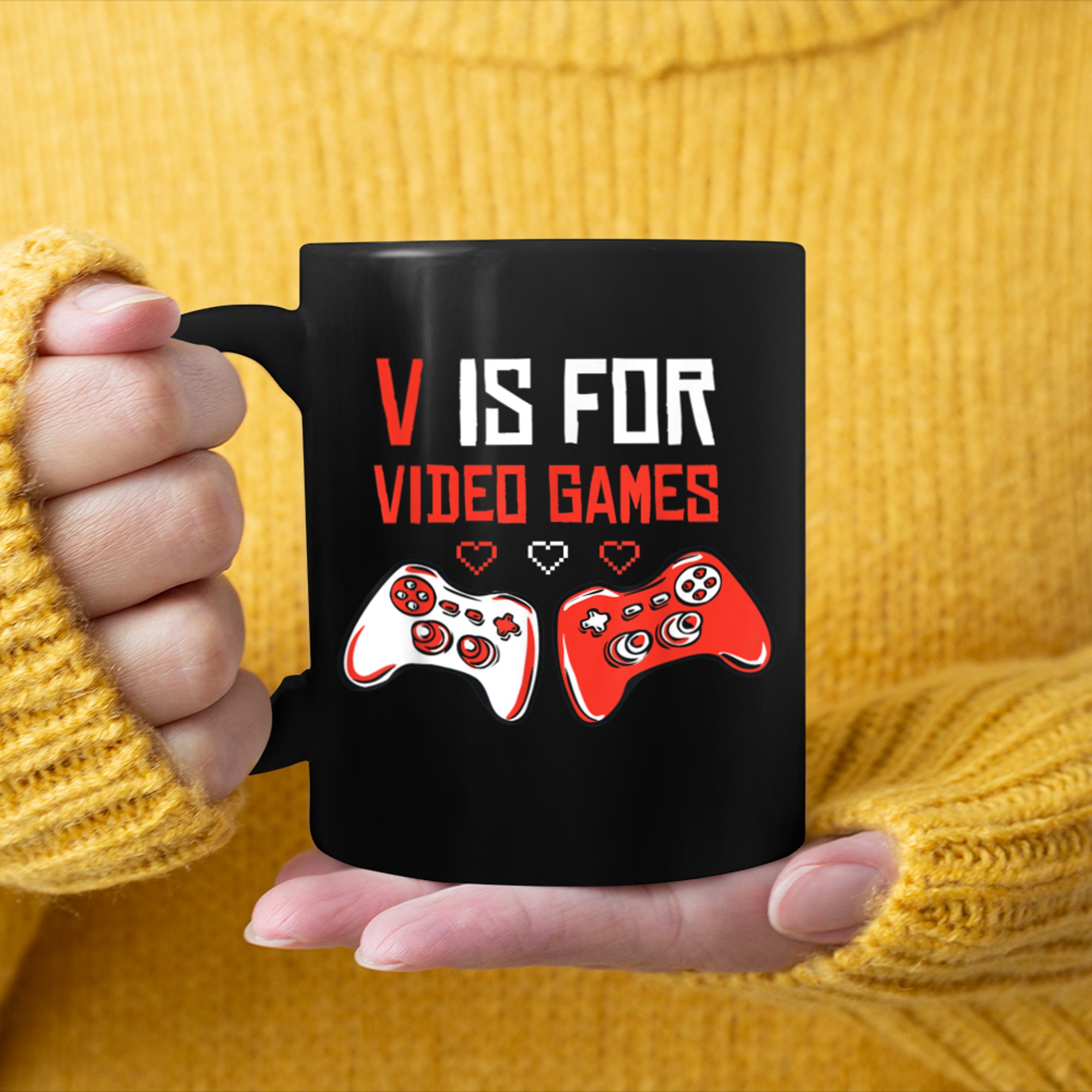 V IS FOR VIDEO GAMES Funny Valentines Day Gamer Boy Men - 2023-09-16T114045.039 mug black