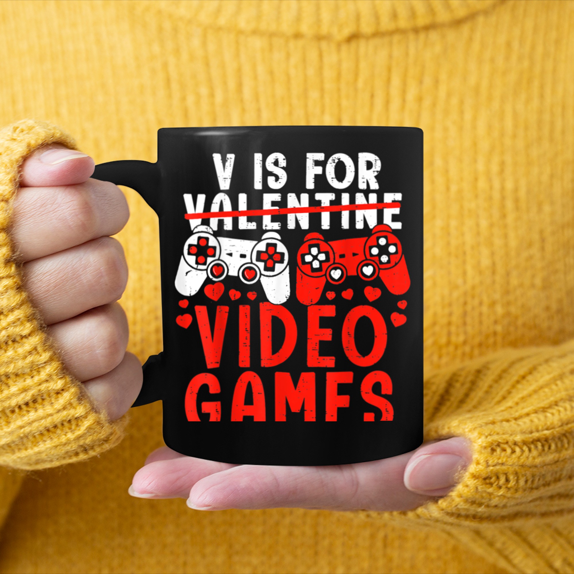 V Is For Video Games Funny Valentines Day Gamer Boy Men - 2023-09-16T114045.072 mug black