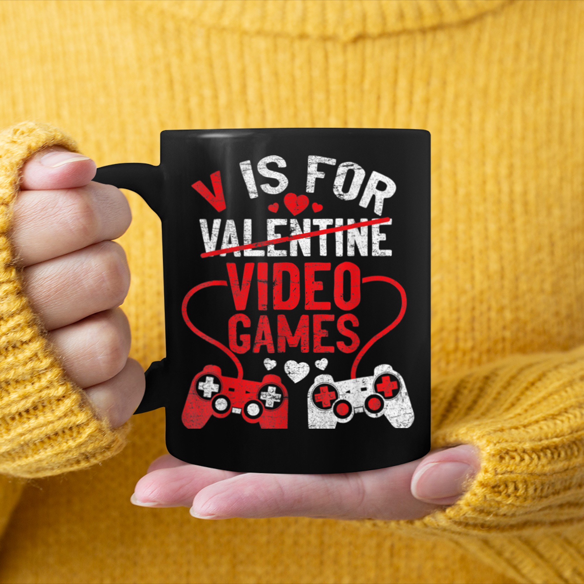 V Is For Video Games Funny Valentines Day Gamer Boy Men - 2023-09-16T114045.097 mug black