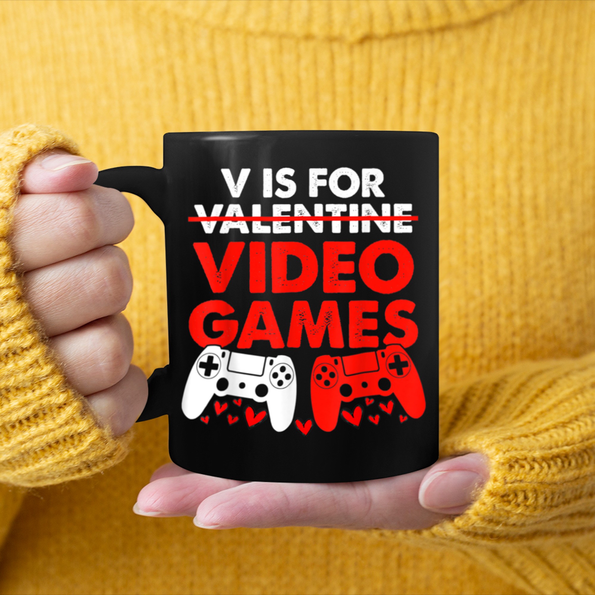 V Is For Video Games Funny Valentines Day Gamer Boy Men - 2023-09-16T114045.584 mug black