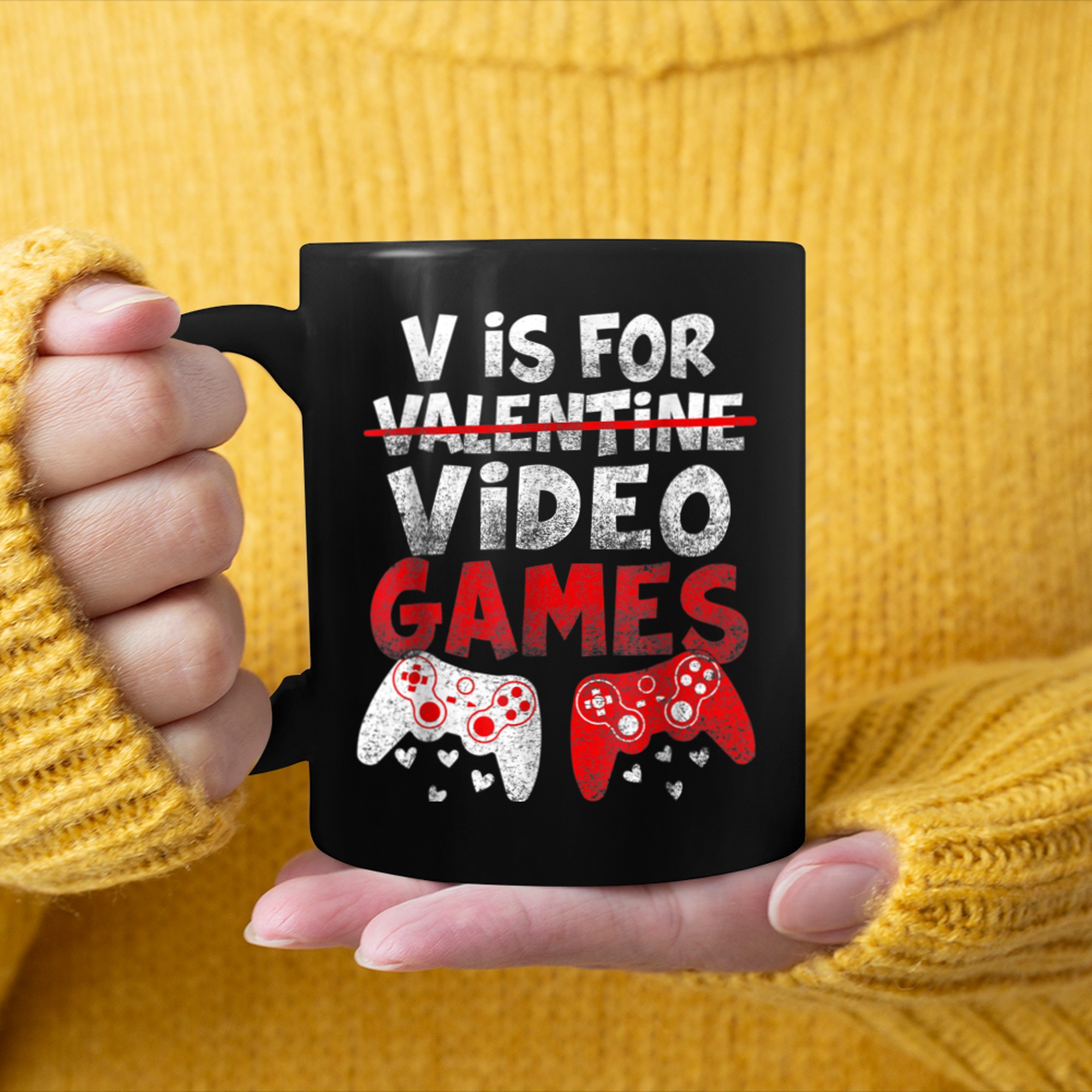 V Is For Video Games Funny Valentines Day Gamer Boy Men - 2023-09-16T114045.890 mug black