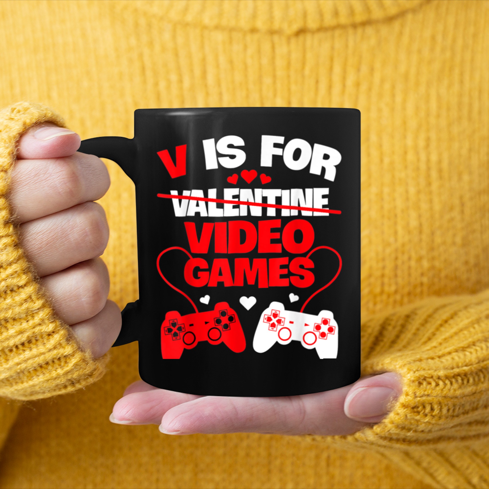 V Is For Video Games Funny Valentines Day Gamer Boy Men - 2023-09-16T114046.405 mug black