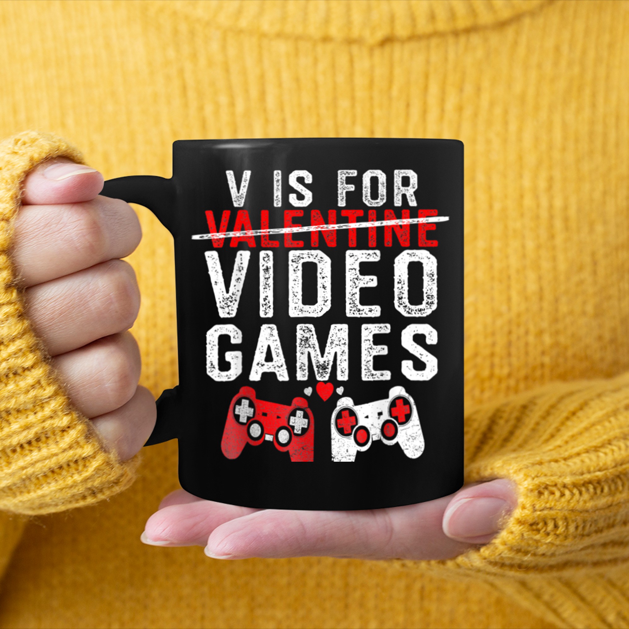 V Is For Video Games Funny Valentines Day Gamer Boy Men - 2023-09-16T114047.813 mug black