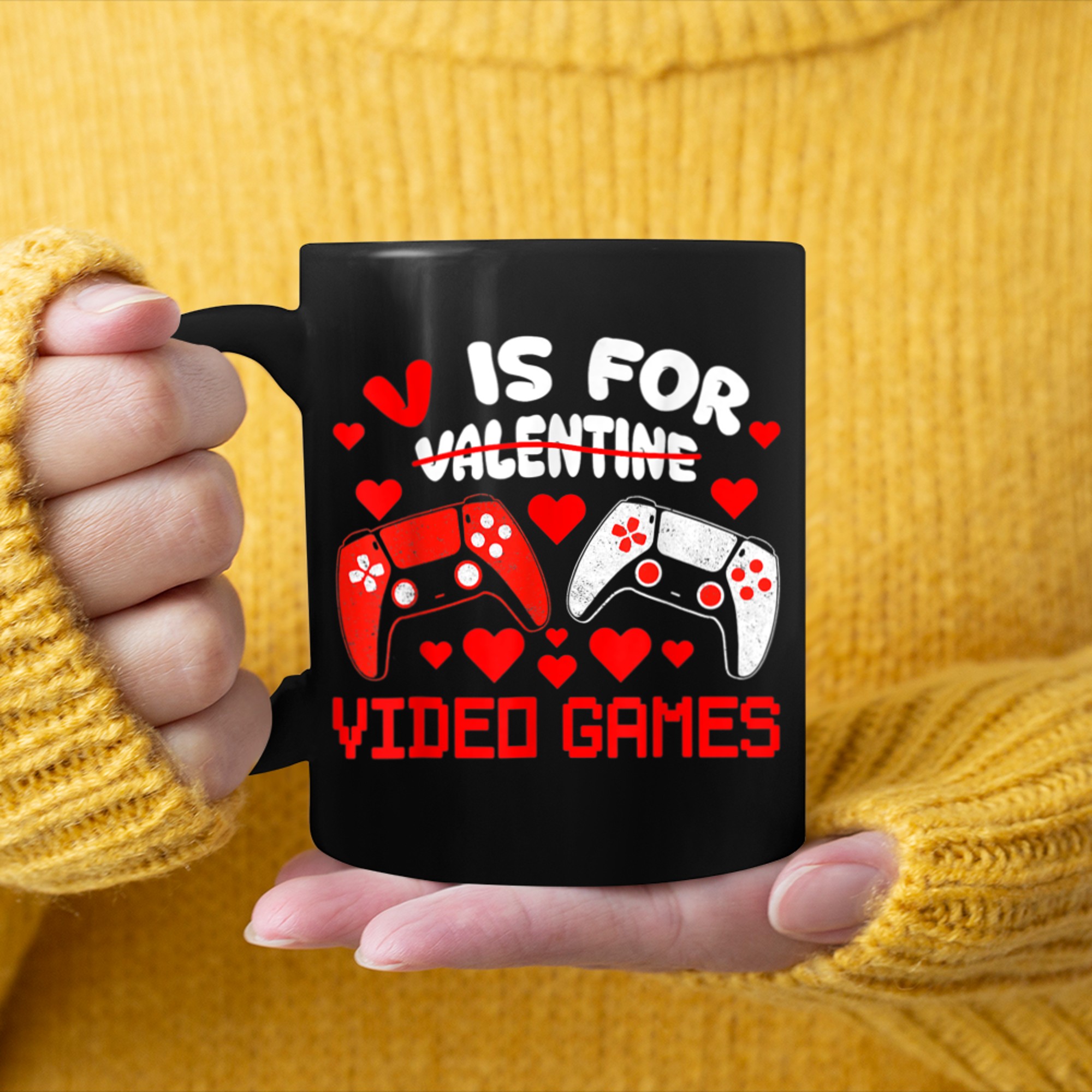 V Is For Video Games Funny Valentines Day Gamer Boy Men - 2023-09-16T114048.445 mug black