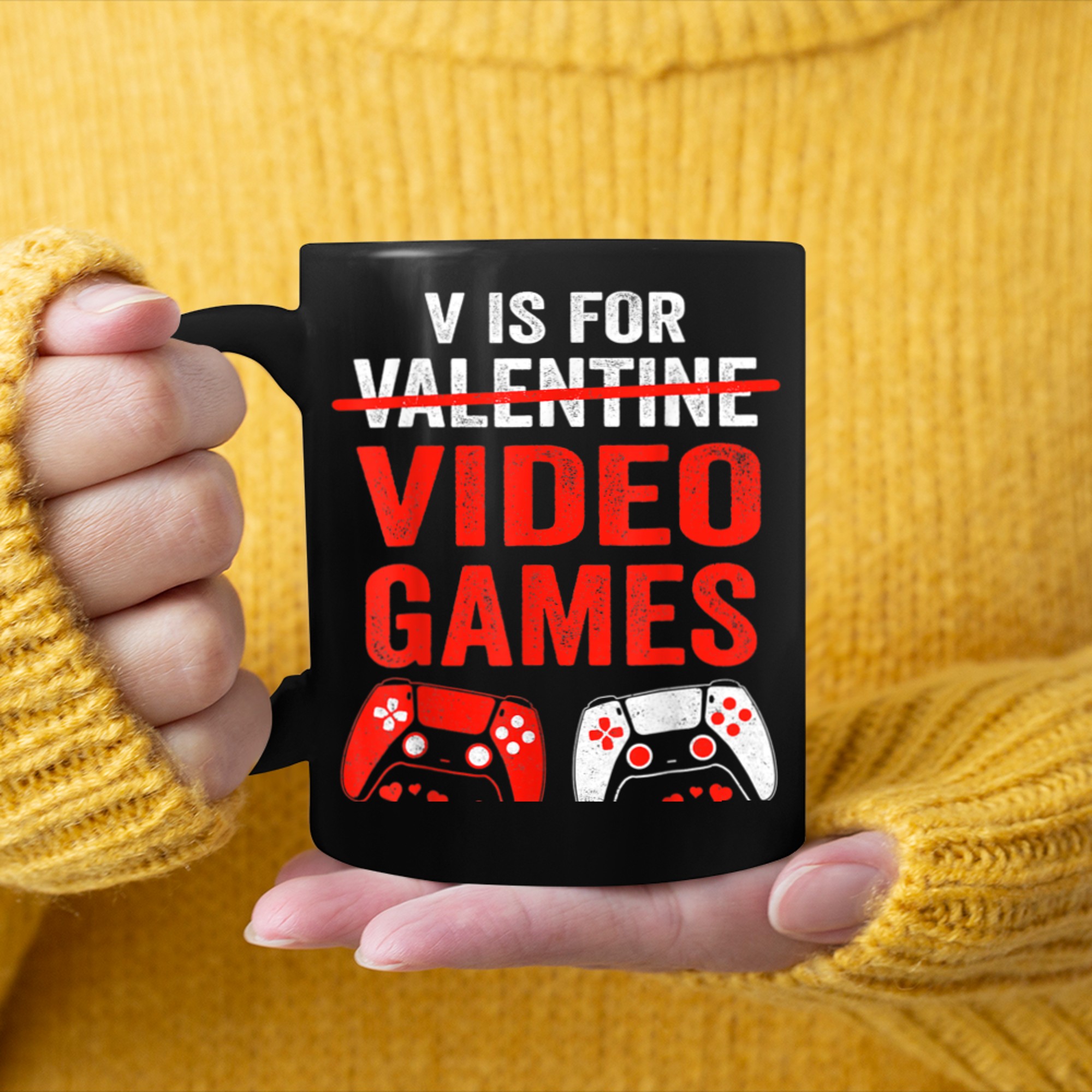 V Is For Video Games Funny Valentines Day Gamer Boy Men - 2023-09-16T114049.014 mug black