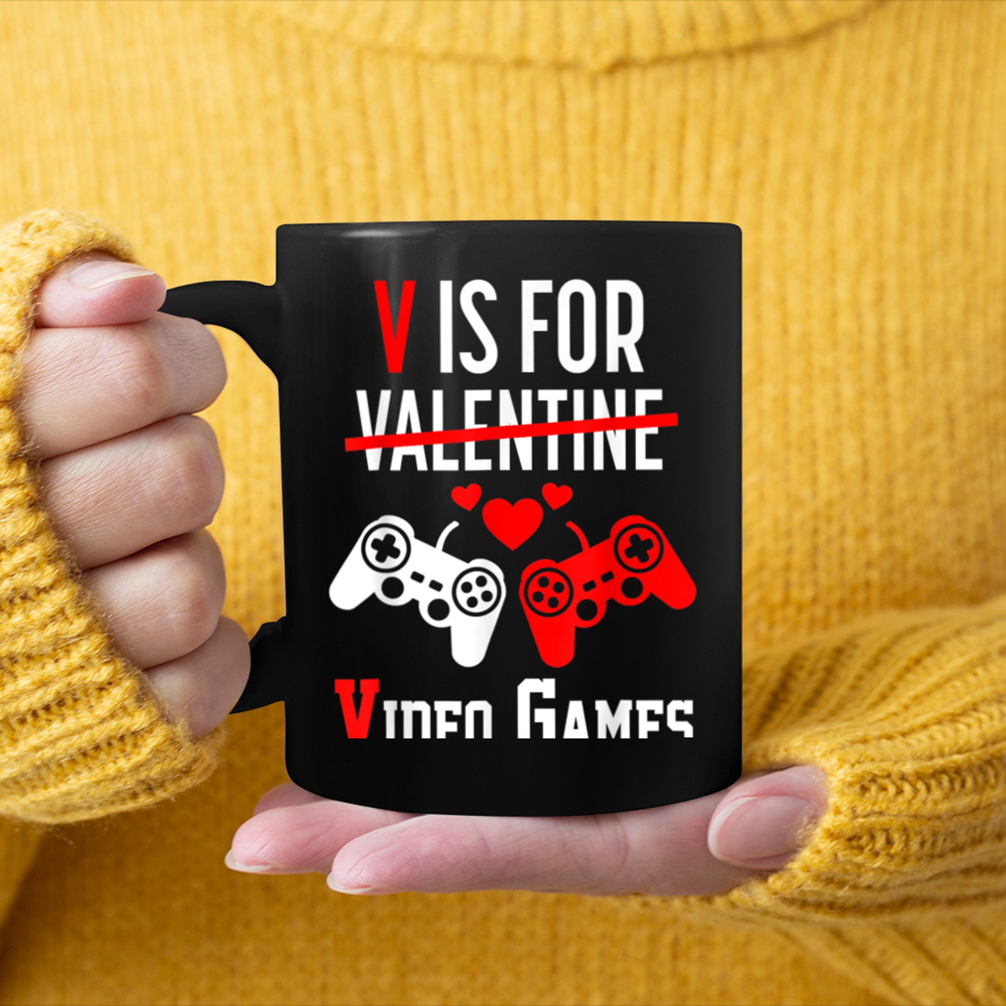 V Is For Video Games Funny Valentines Day Gamer Boy Men - 2023-09-16T114049.123 mug black