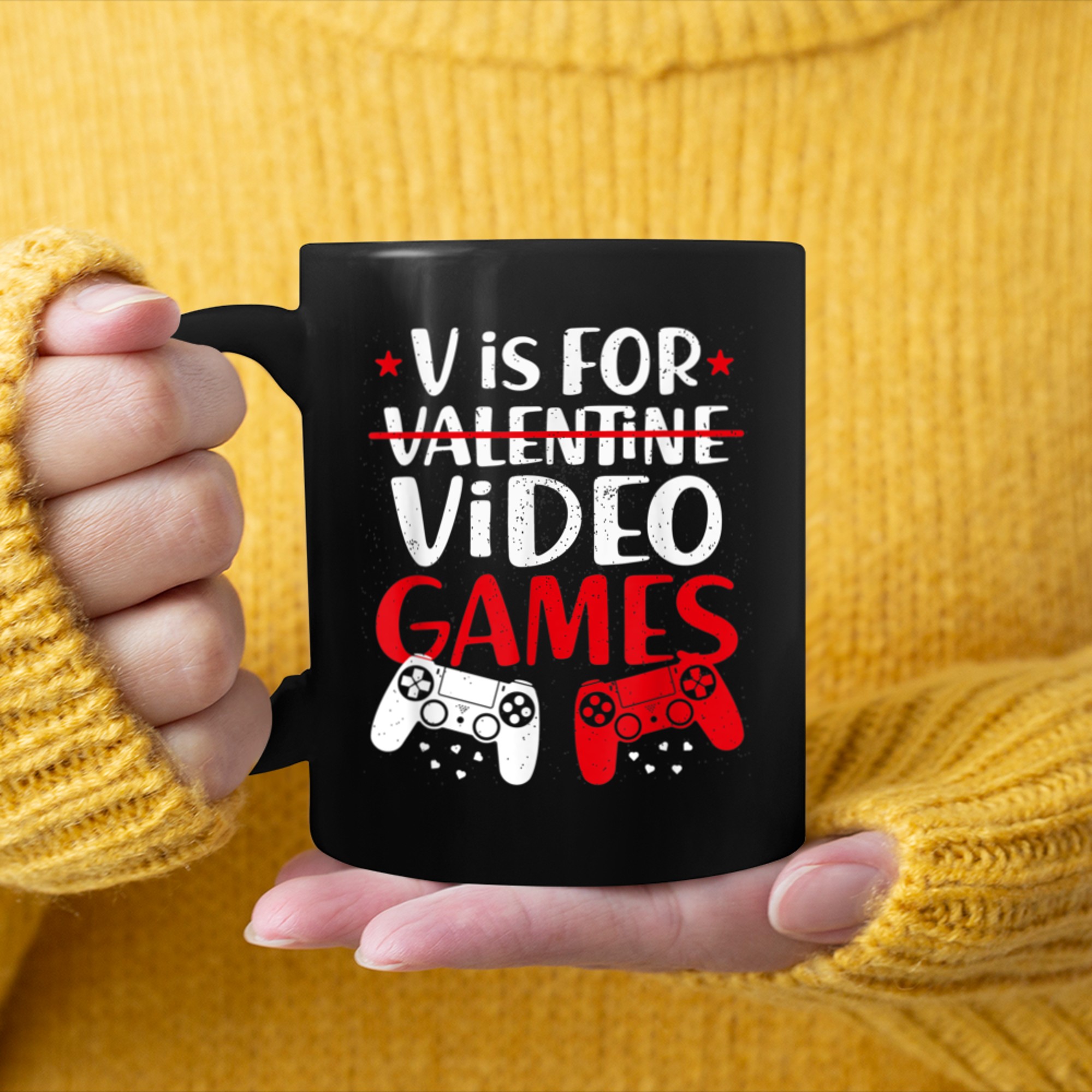 V Is For Video Games Funny Valentines Day Gamer Boy Men - 2023-09-16T114049.520 mug black