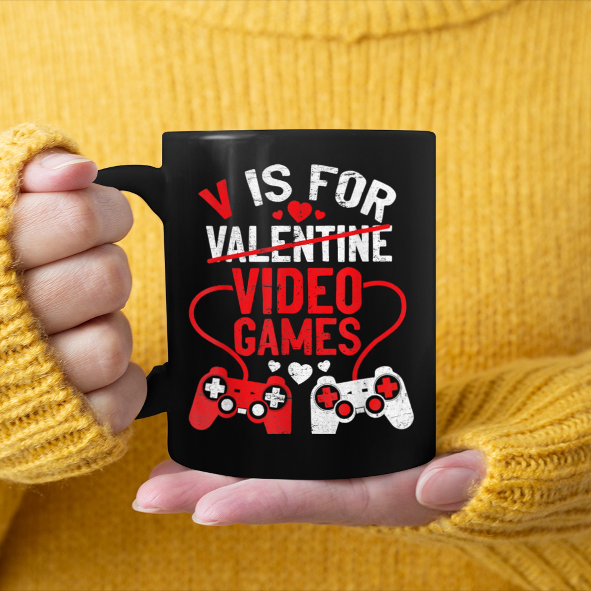 V Is For Video Games Funny Valentines Day Gamer Boy Men - 2023-09-16T114050.508 mug black