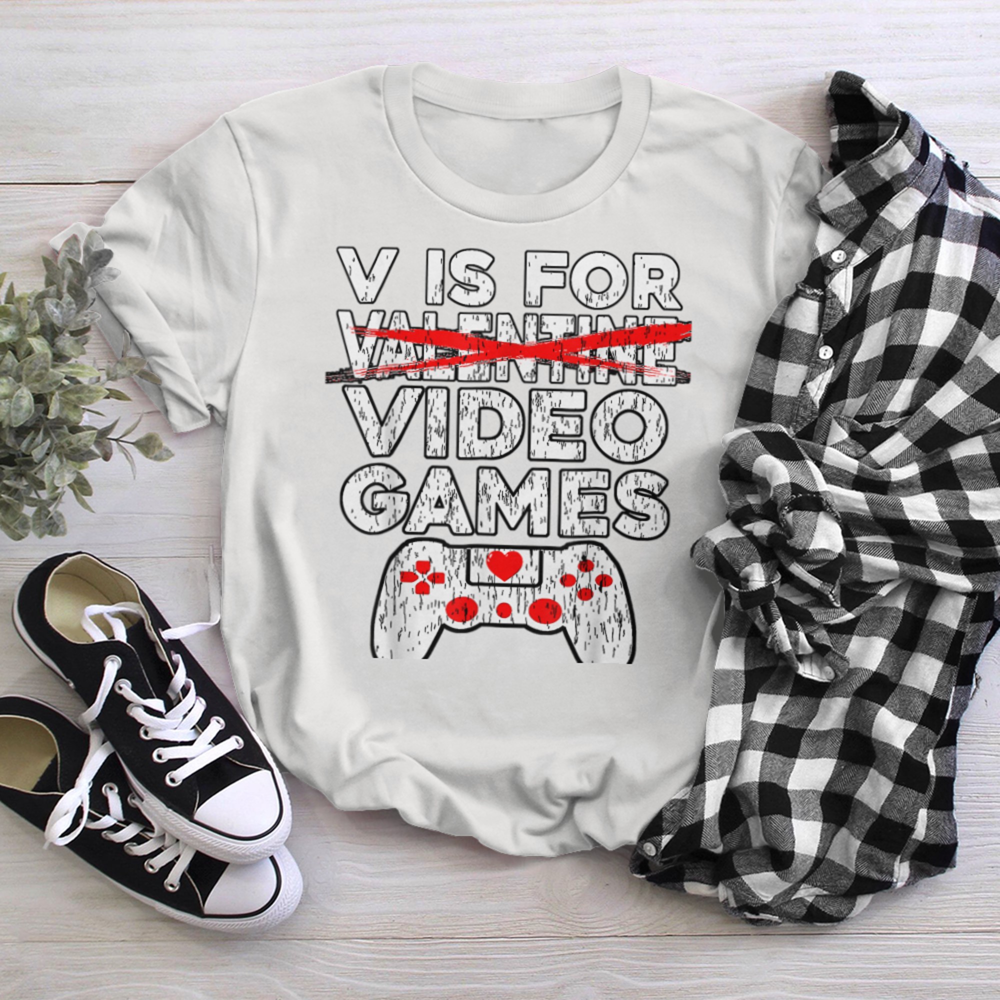 V Is For Video Games Funny Valentines Day Gamer Boy Men - 2023-09-16T114050.854 t-shirt white