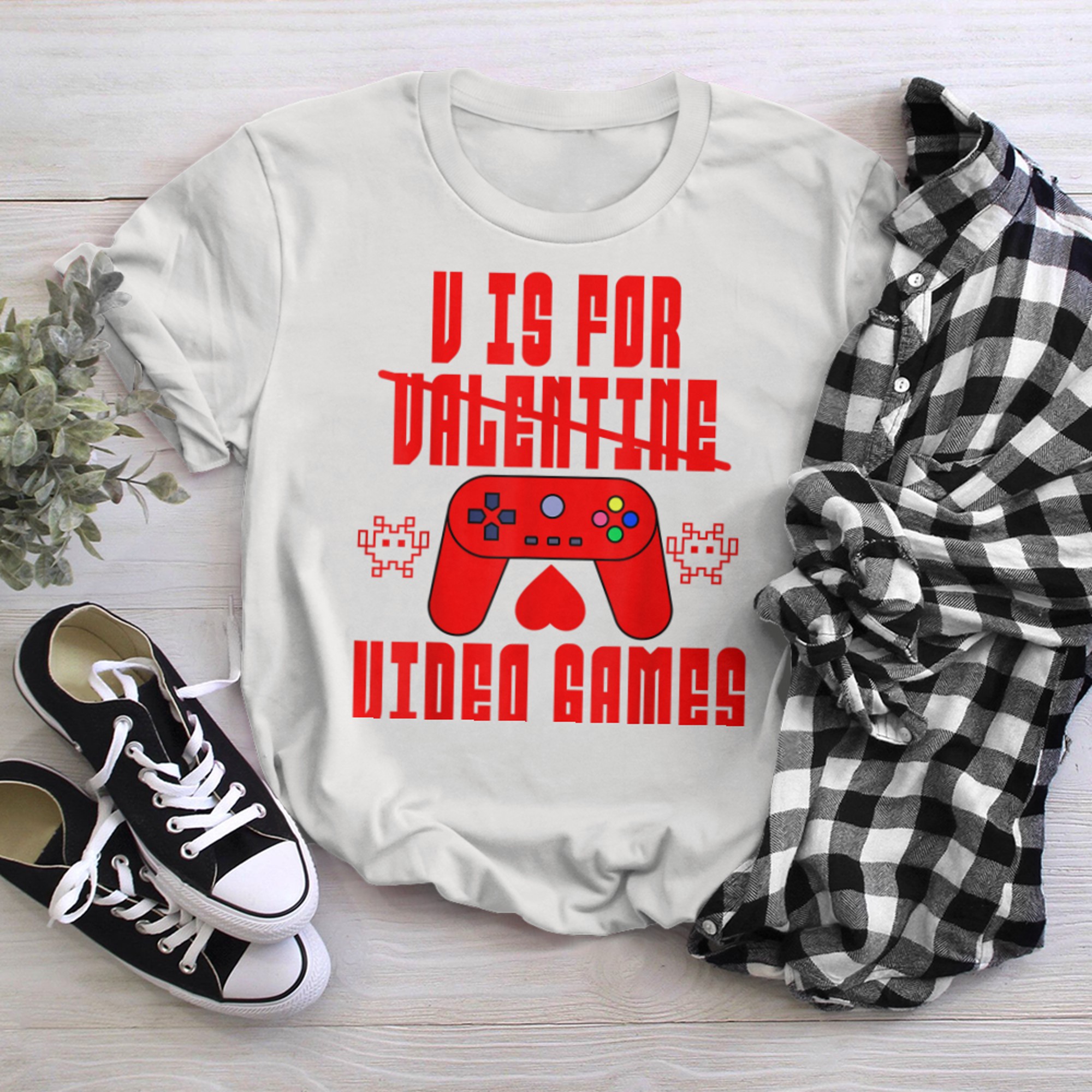 V Is For Video Games Funny Valentines Day Gamer Boy Men - 2023-09-16T114051.114 t-shirt white