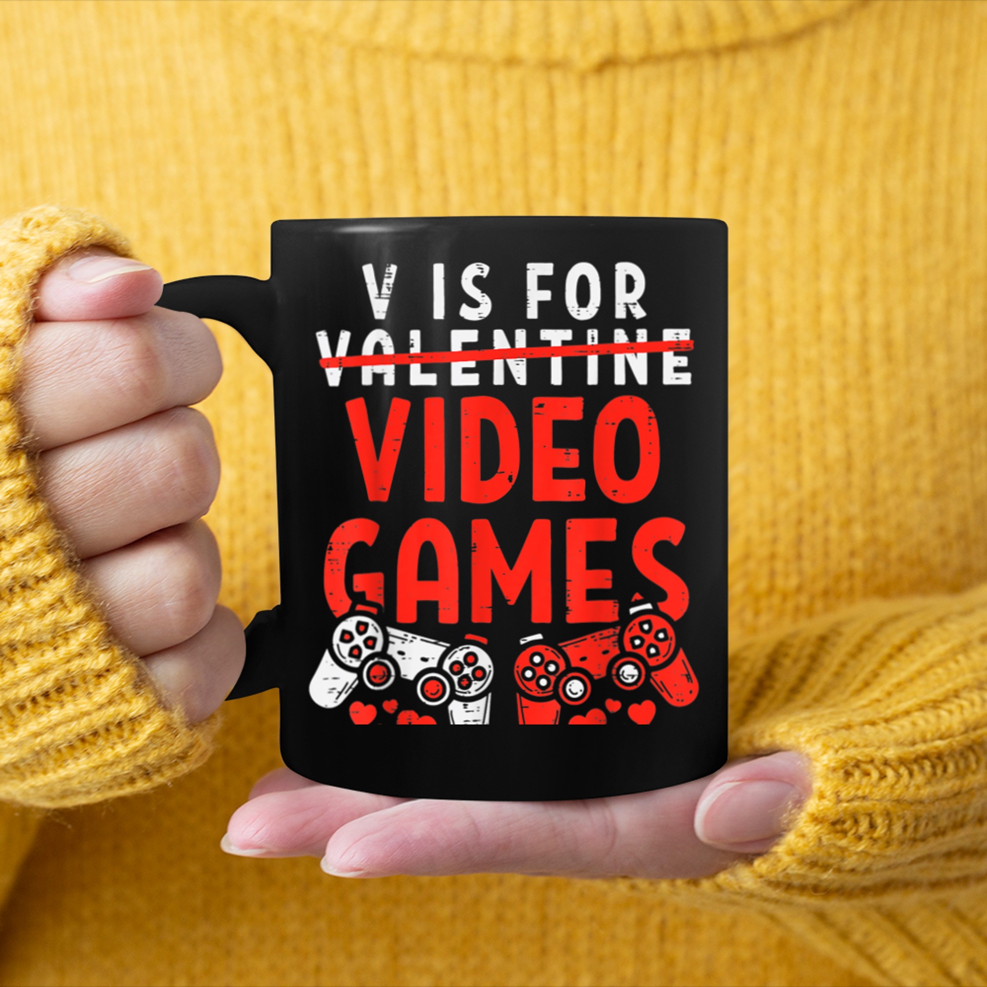 V Is For Video Games Funny Valentines Day Gamer Boy Men - 2023-09-16T114051.668 mug black