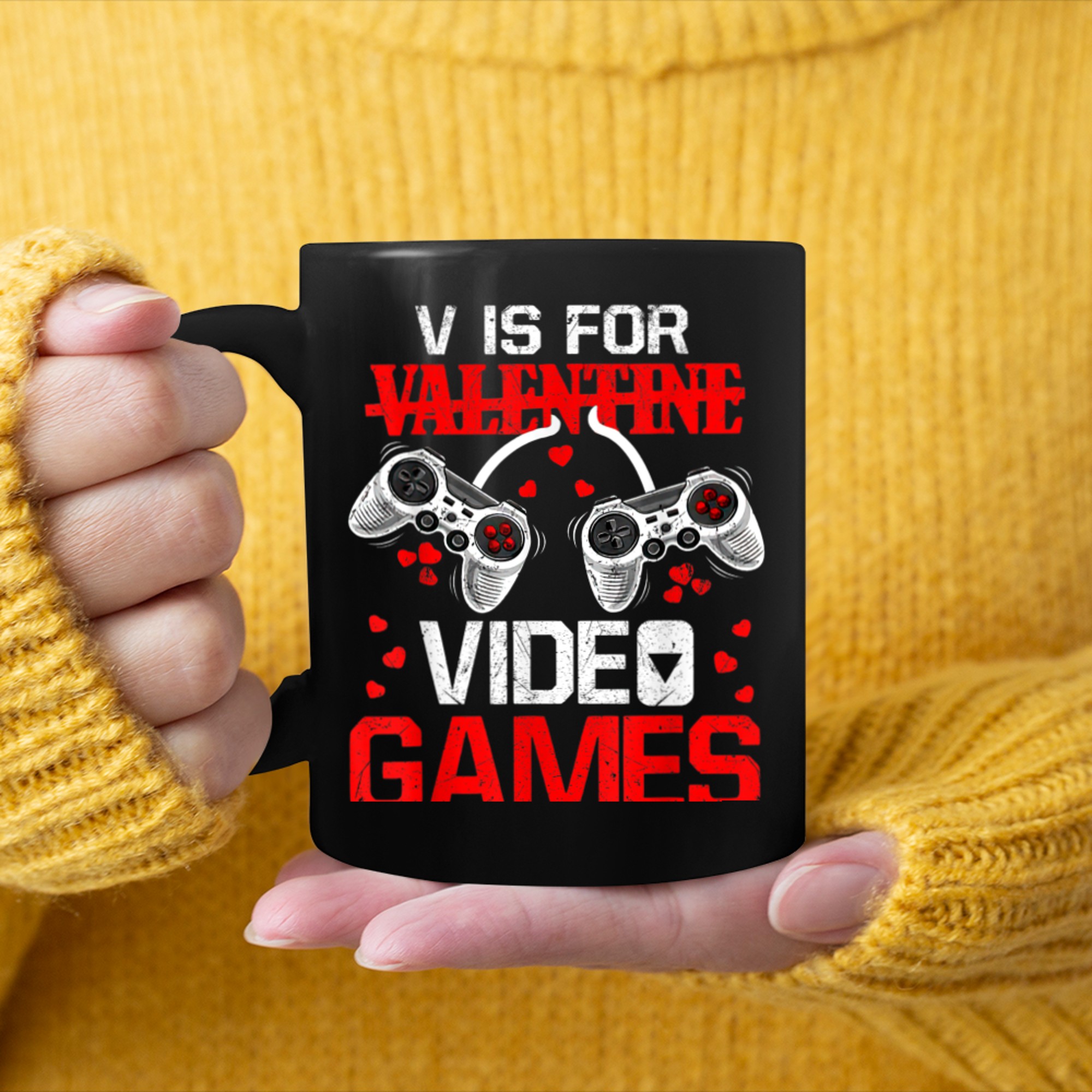 V Is For Video Games Funny Valentines Day Gamer Boy Men - 2023-09-16T114051.732 mug black