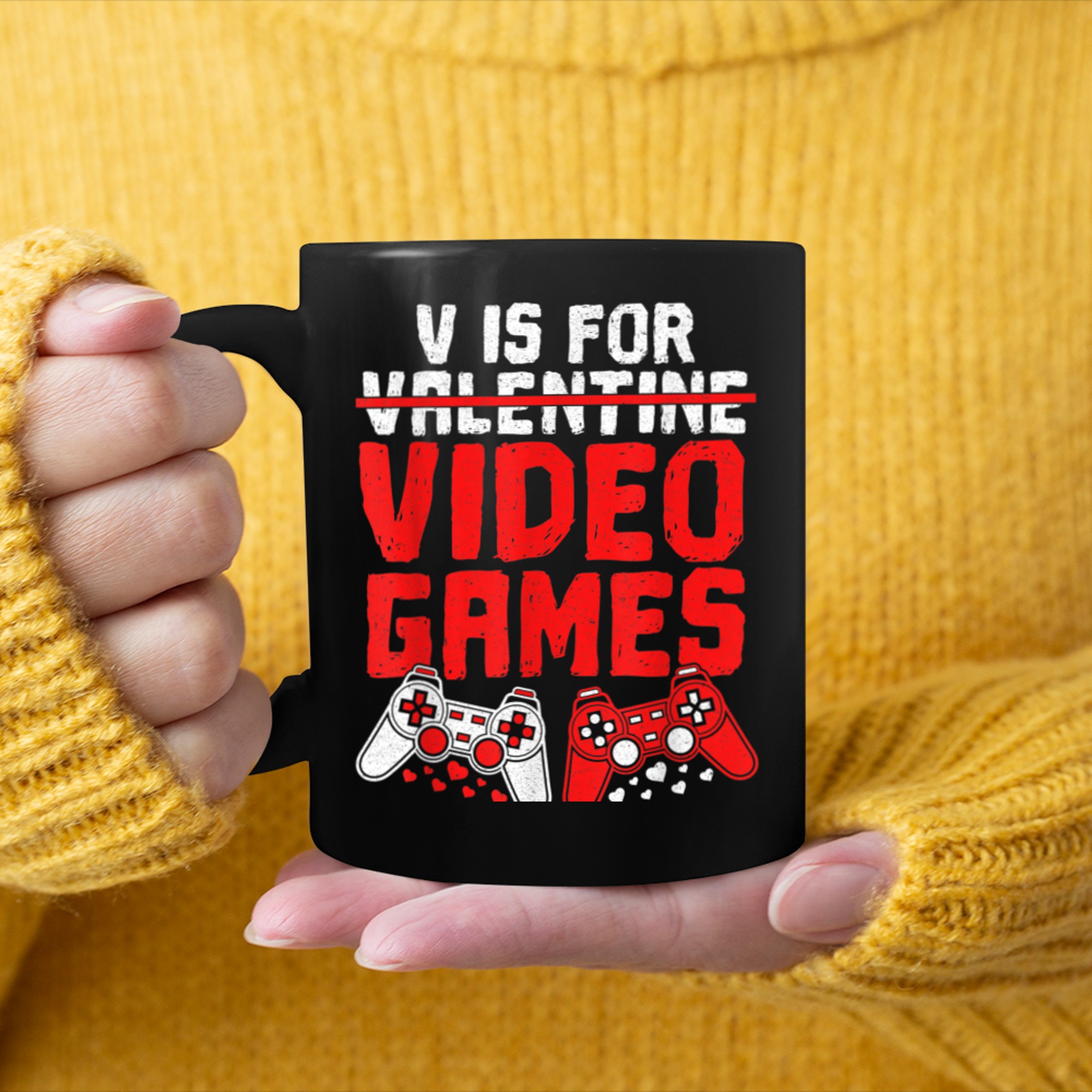 V Is For Video Games Funny Valentines Day Gamer Boy Men - 2023-09-16T114052.355 mug black