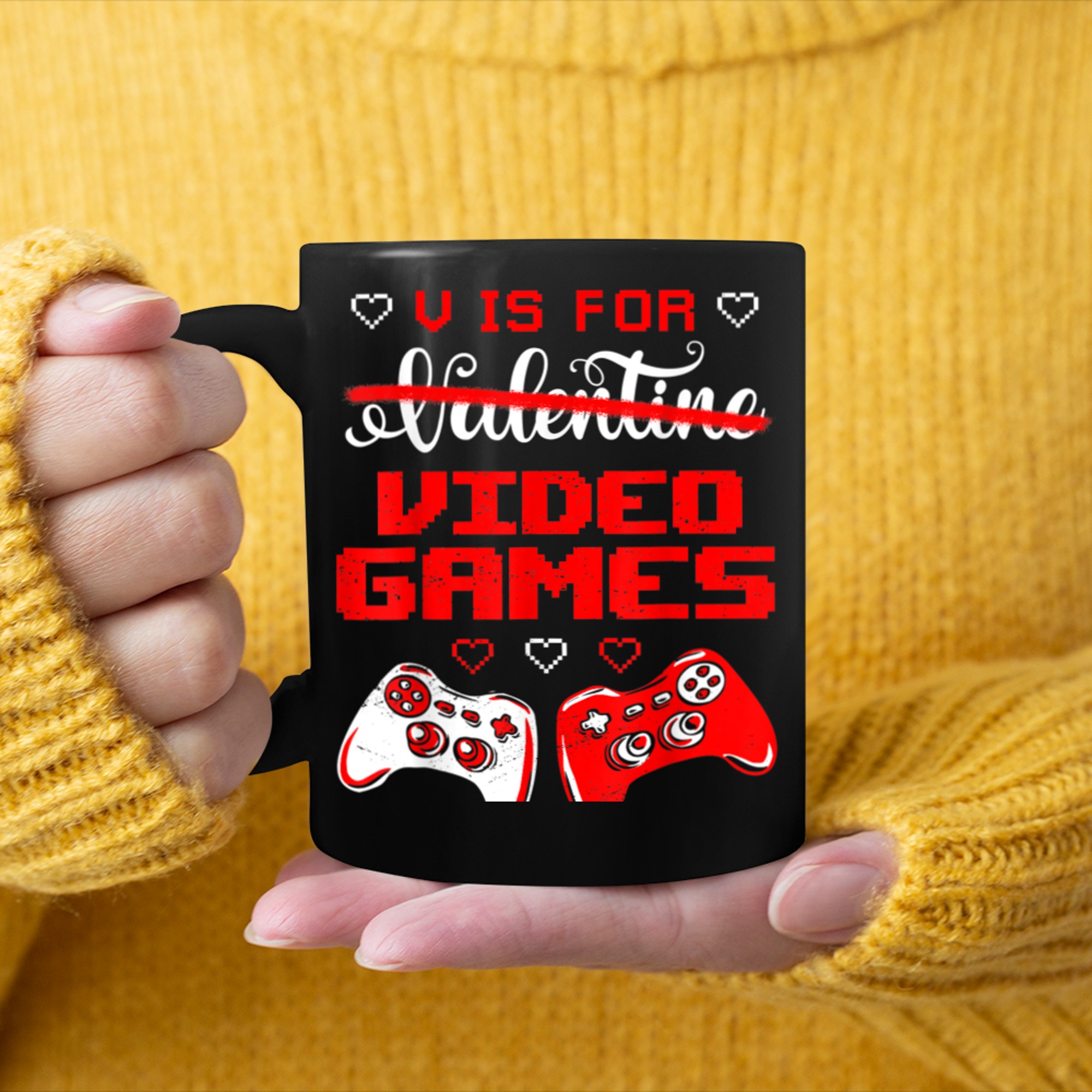 V Is For Video Games Funny Valentines Day Gamer Boy Men - 2023-09-16T114053.319 mug black