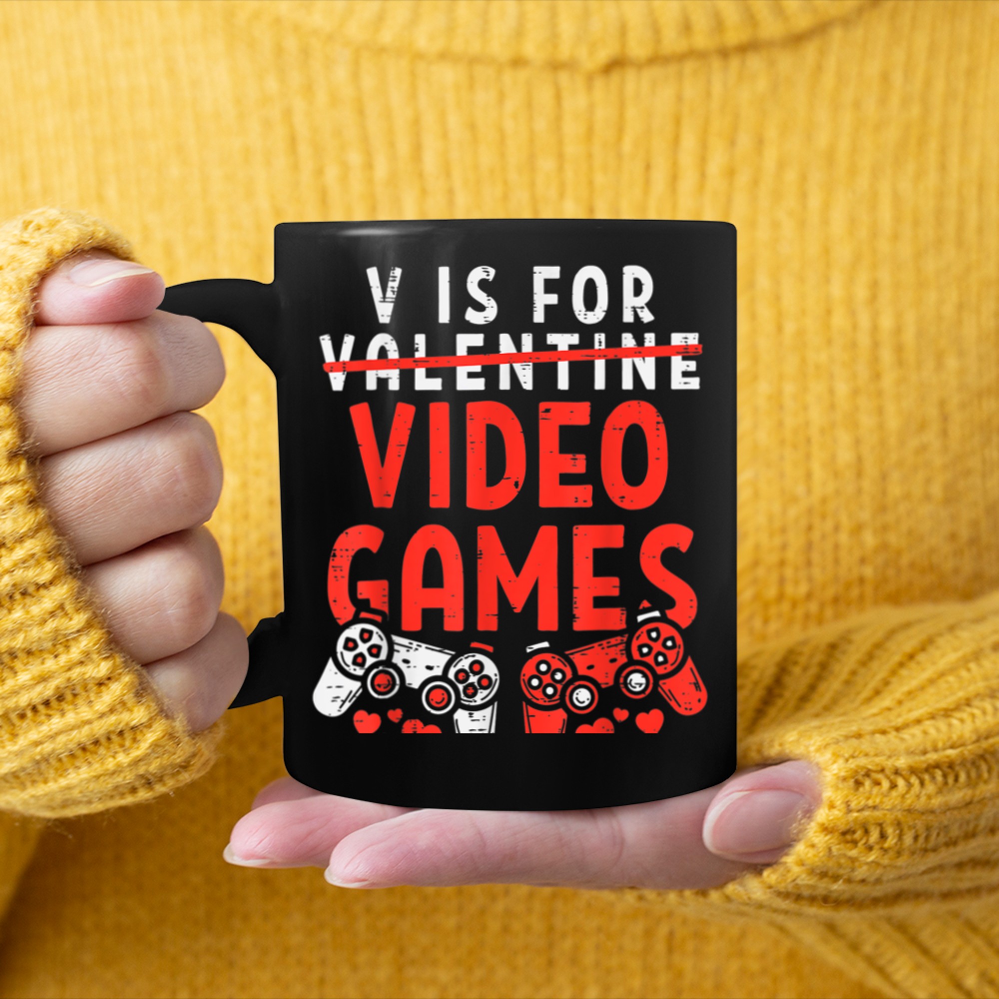 V Is For Video Games Funny Valentines Day Gamer Boy Men - 2023-09-16T114053.735 mug black