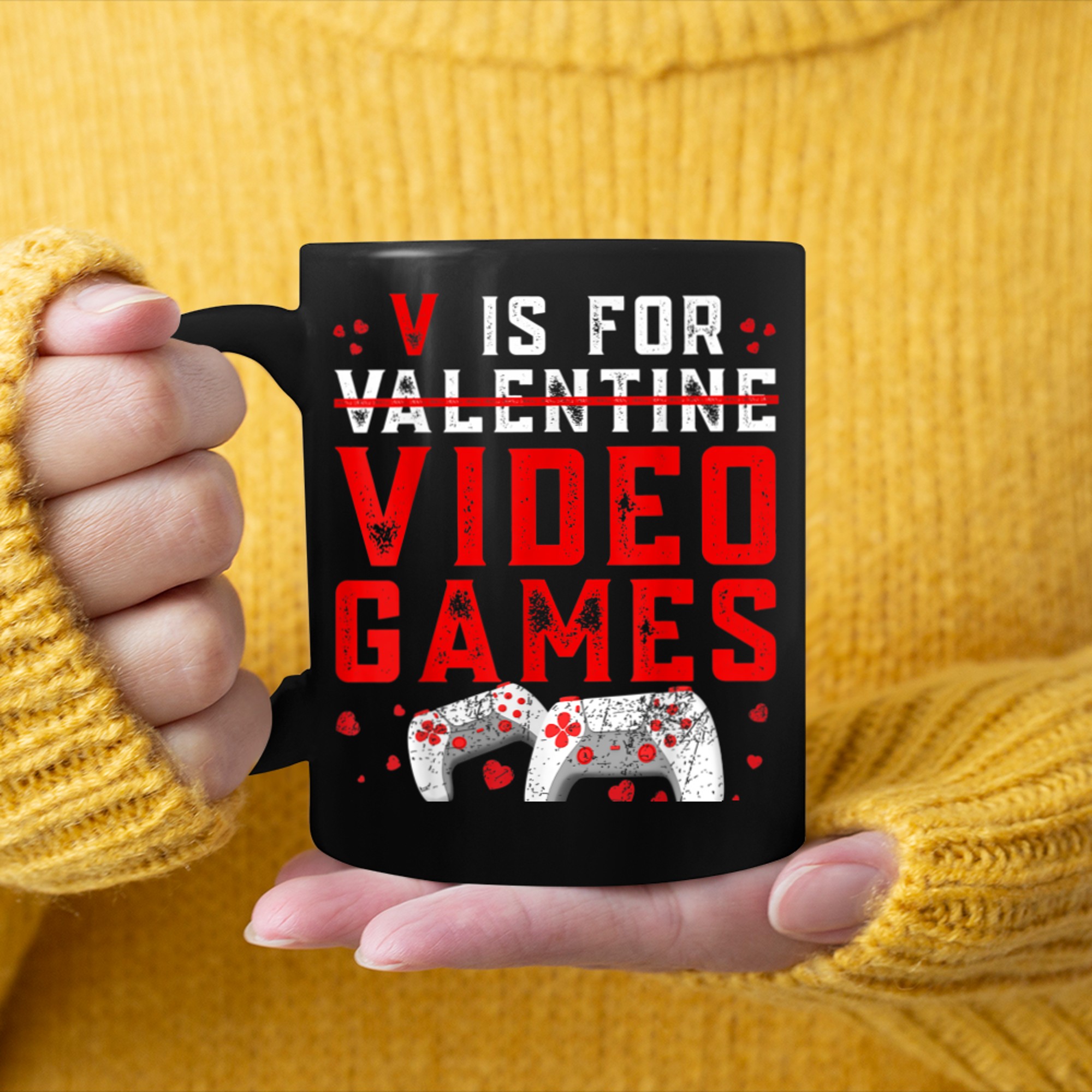 V Is For Video Games Funny Valentines Day Gamer Boy Men - 2023-09-16T114056.618 mug black