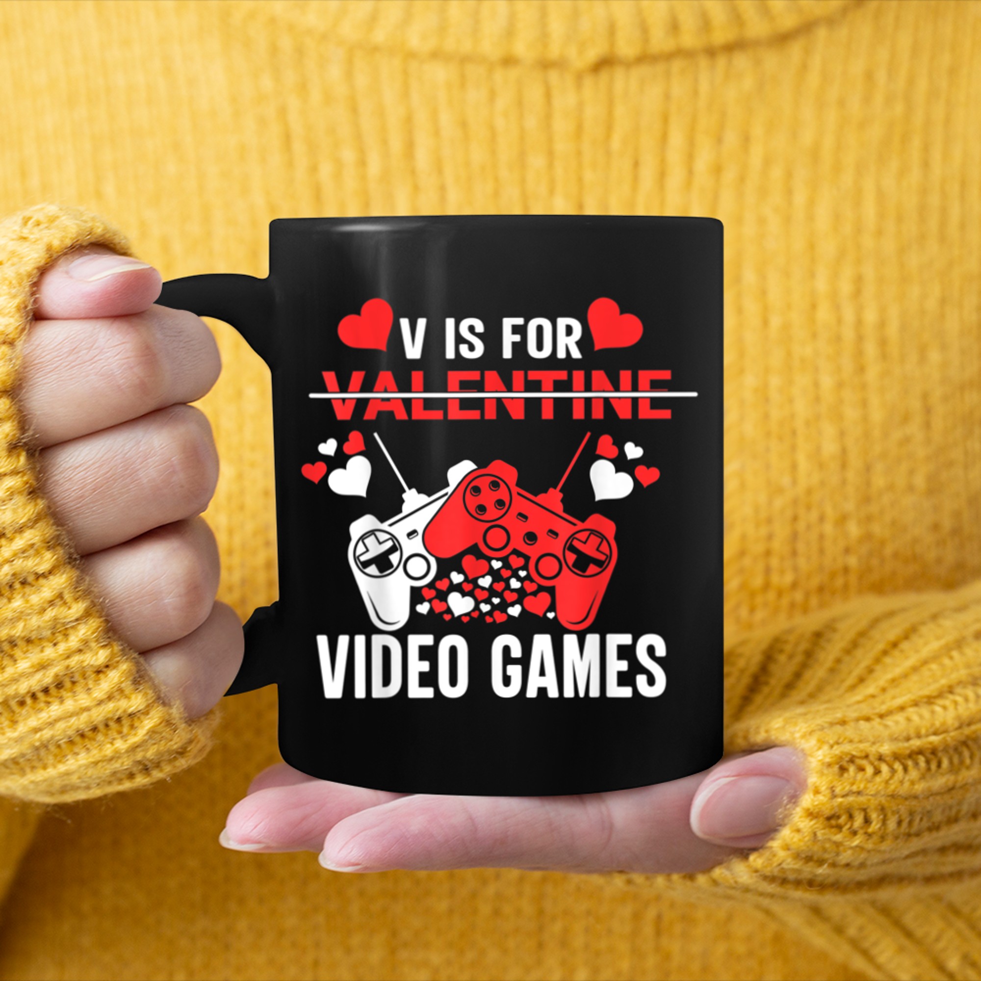 V Is For Video Games Funny Valentines Day Gamer Boy Men - 2023-09-16T114058.774 mug black