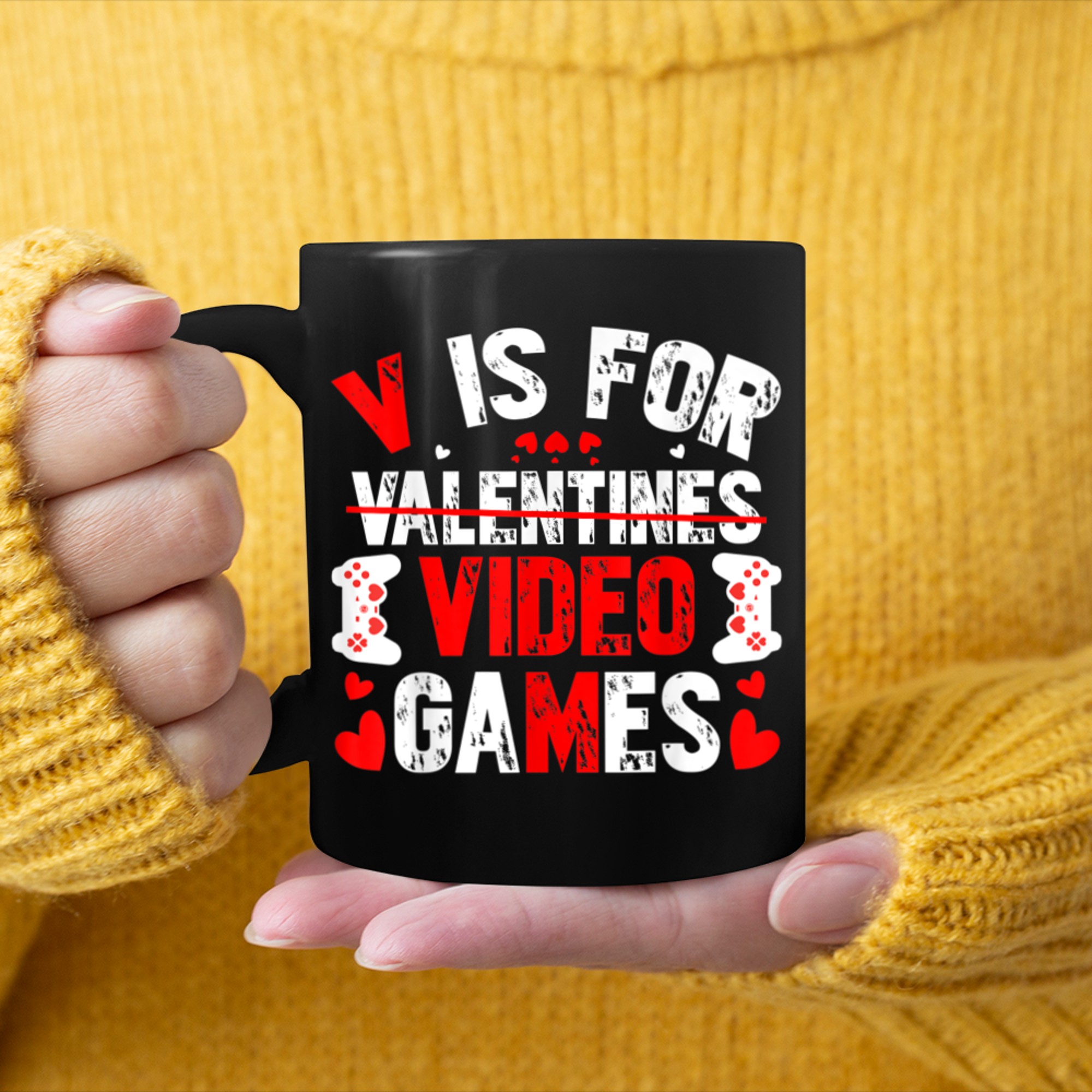 V Is For Video Games Funny Valentines Day Gamer Boy Men - 2023-09-16T114059.490 mug black