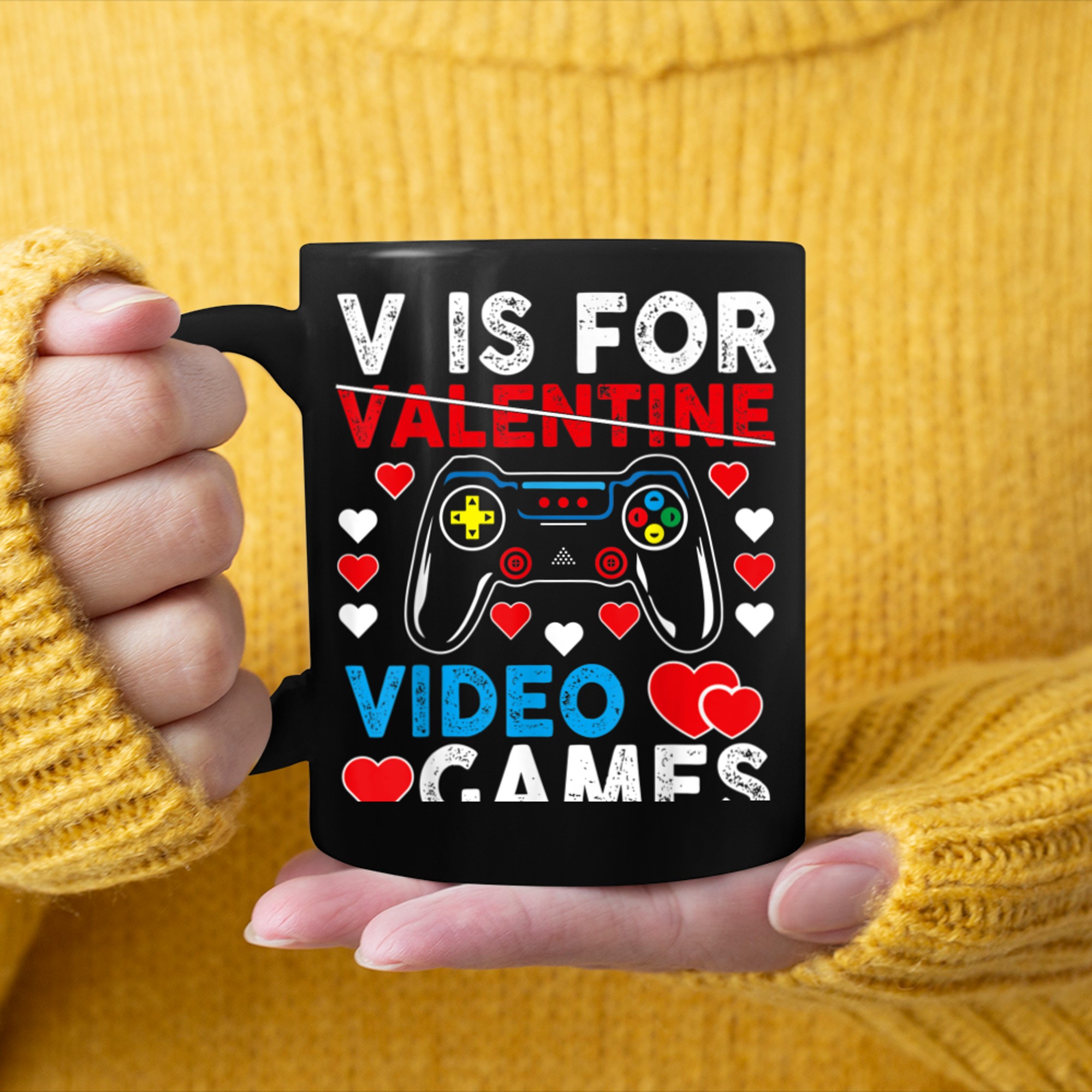 V Is For Video Games Funny Valentines Day Gamer Boy Men - 2023-09-16T114059.532 mug black