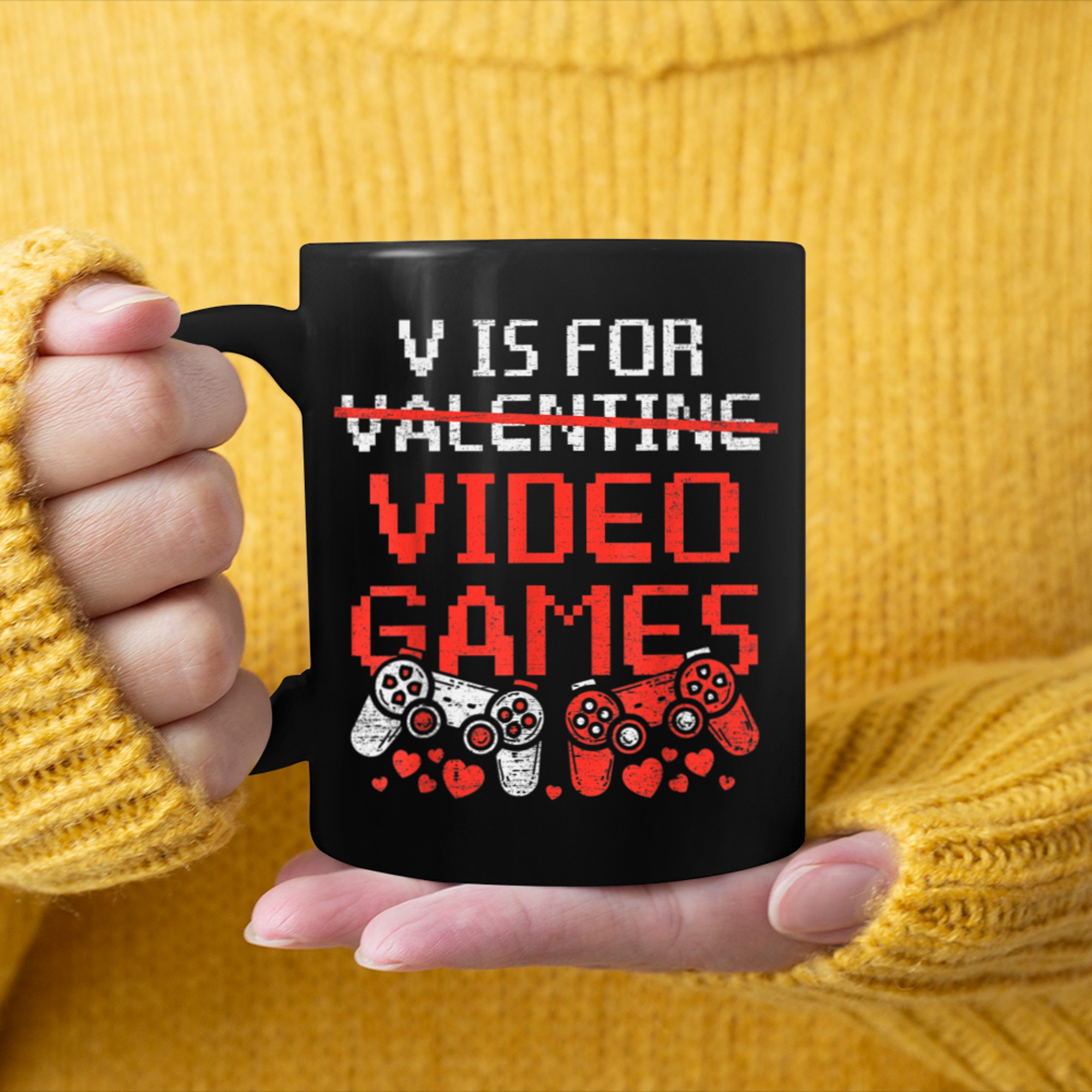 V Is For Video Games Funny Valentines Day Gamer Boy Men - 2023-09-16T114101.444 mug black