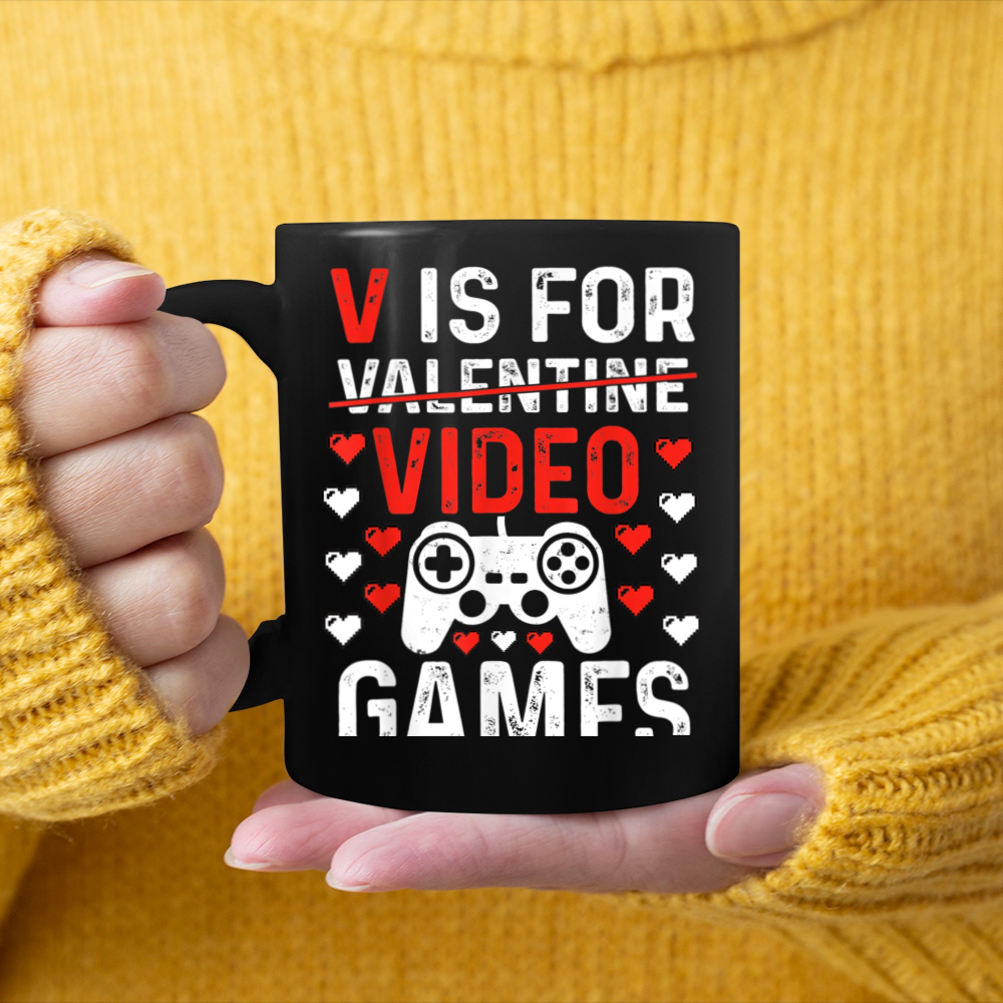 V Is For Video Games Funny Valentines Day Gamer Boy Men - 2023-09-16T114103.144 mug black