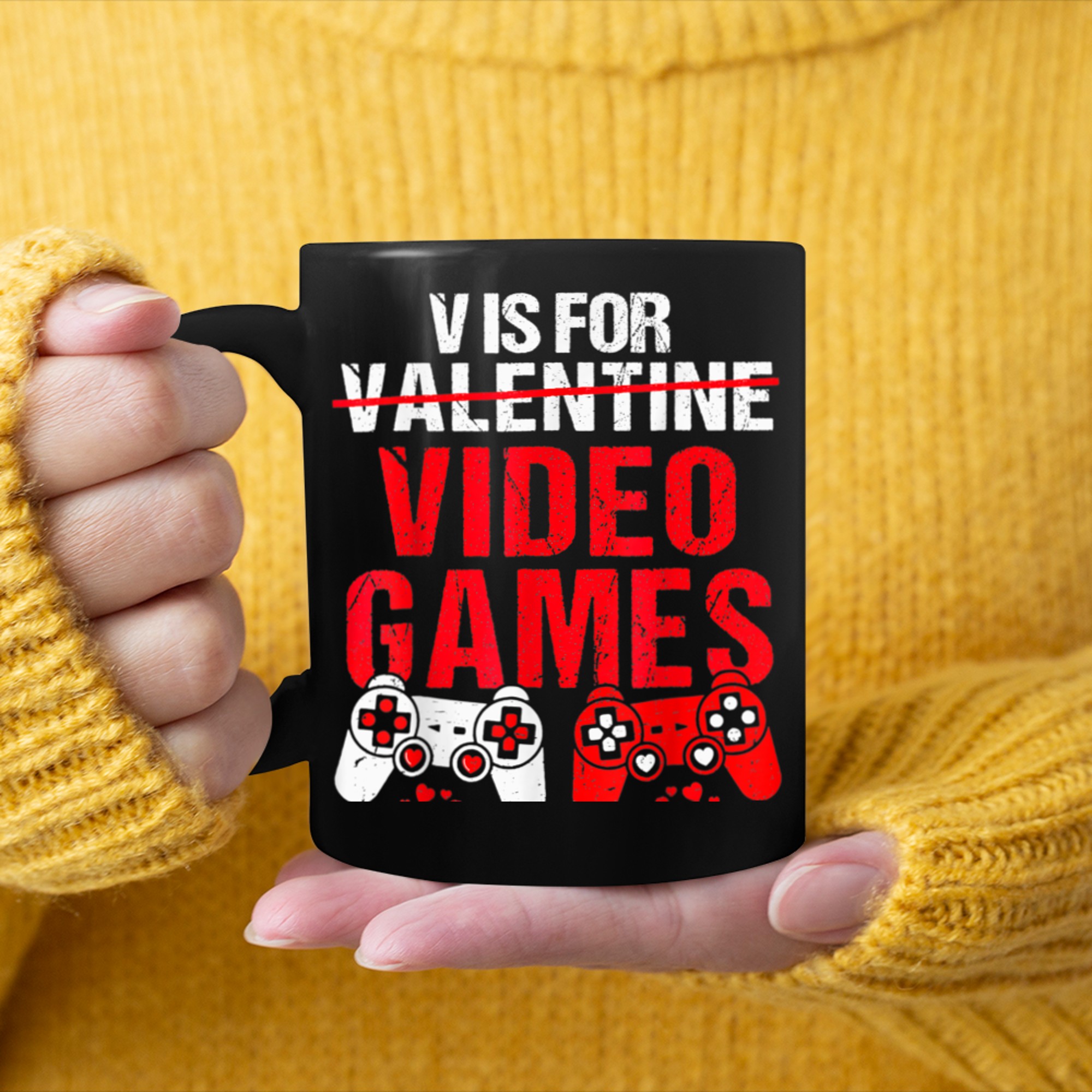 V Is For Video Games Funny Valentines Day Gamer Boy Men - 2023-09-16T114103.512 mug black