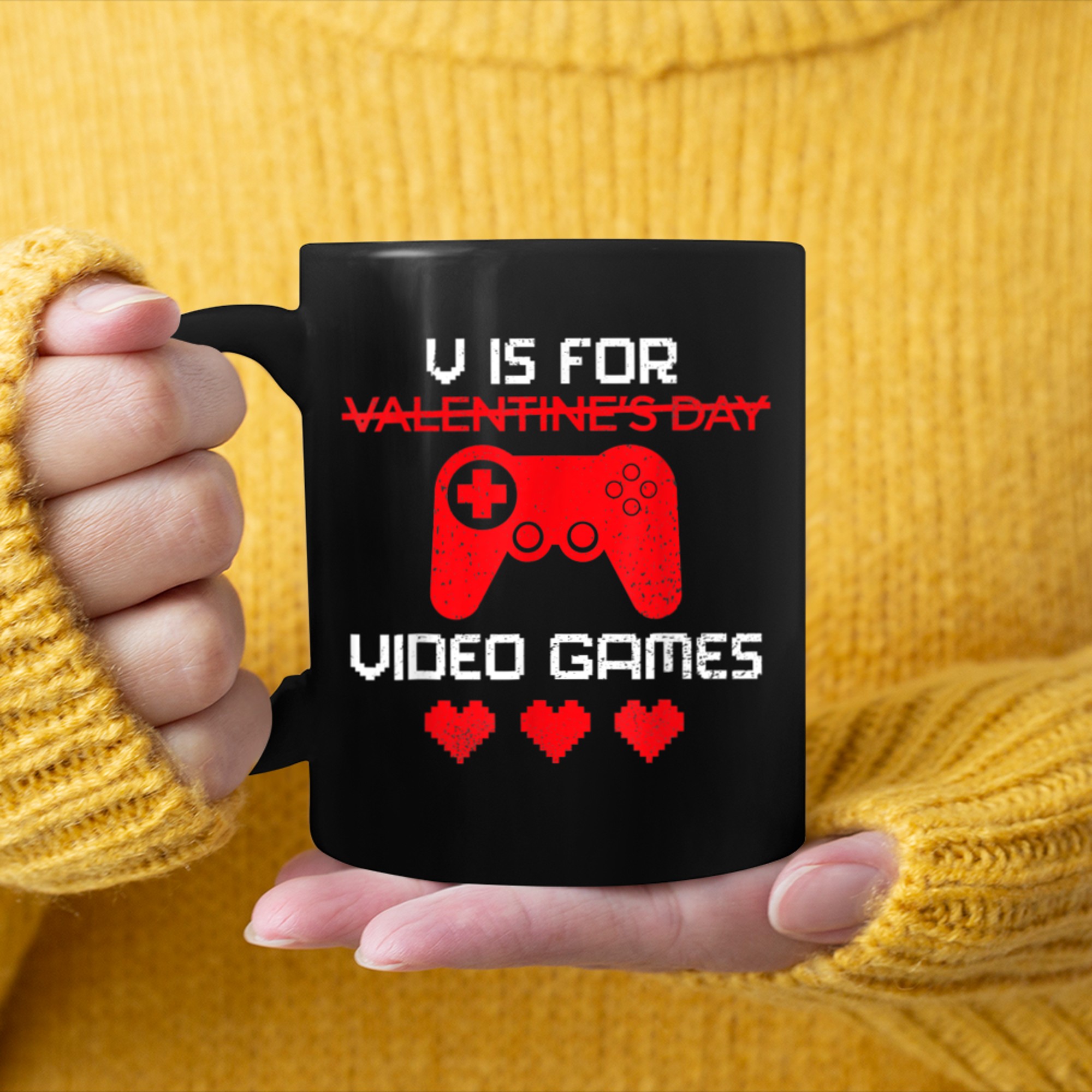 V Is For Video Games Funny Valentines Day Gamer Boy Men - 2023-09-16T114106.539 mug black