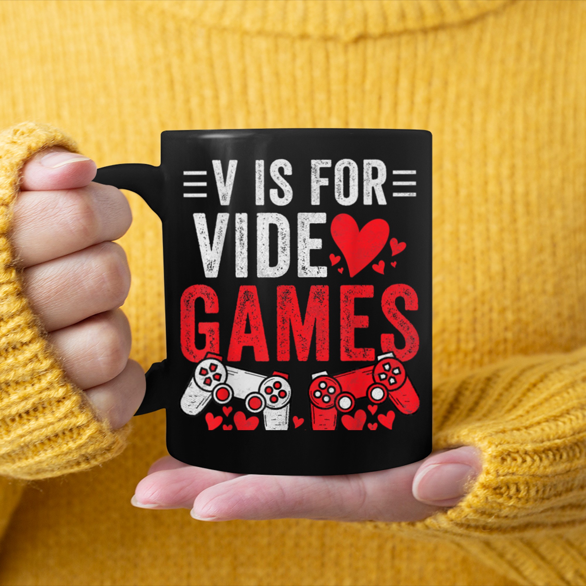 V Is For Video Games Funny Valentines Day Gamer Boy Men - 2023-09-16T114106.628 mug black