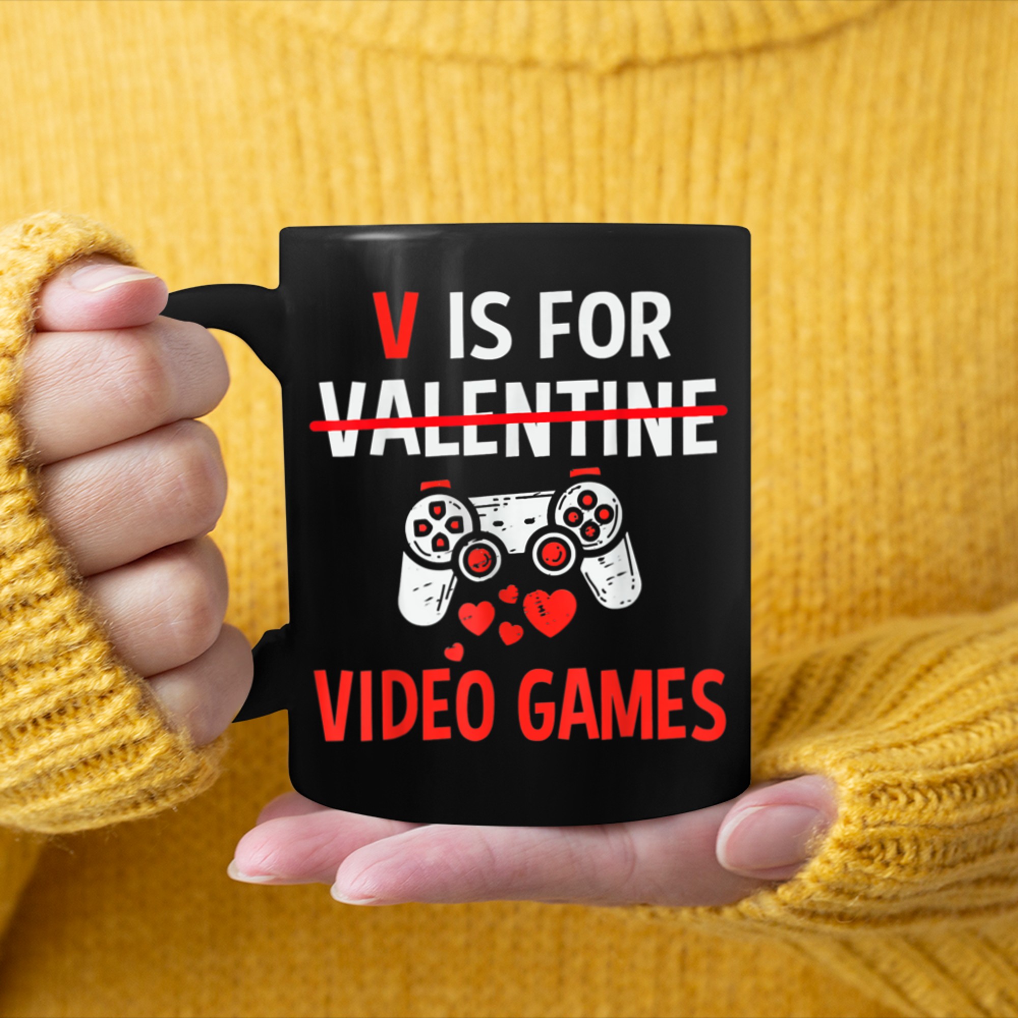 V Is For Video Games Funny Valentines Day Gamer Boy Men - 2023-09-16T114107.583 mug black