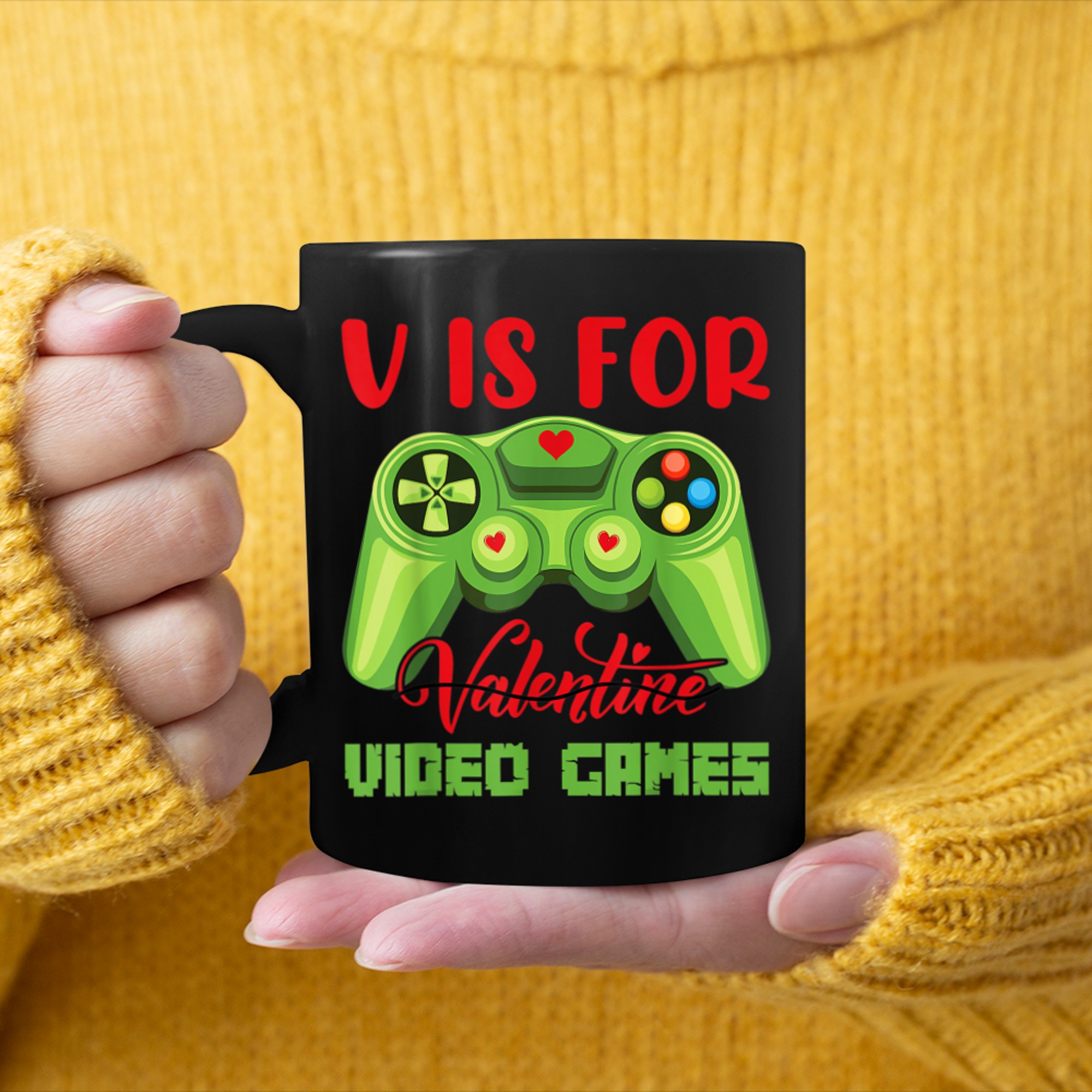 V Is For Video Games Funny Valentines Day Gamer Boy Men - 2023-09-16T114107.915 mug black