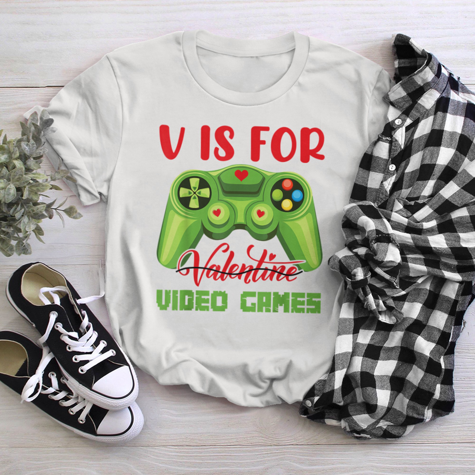 V Is For Video Games Funny Valentines Day Gamer Boy Men - 2023-09-16T114107.915 t-shirt white