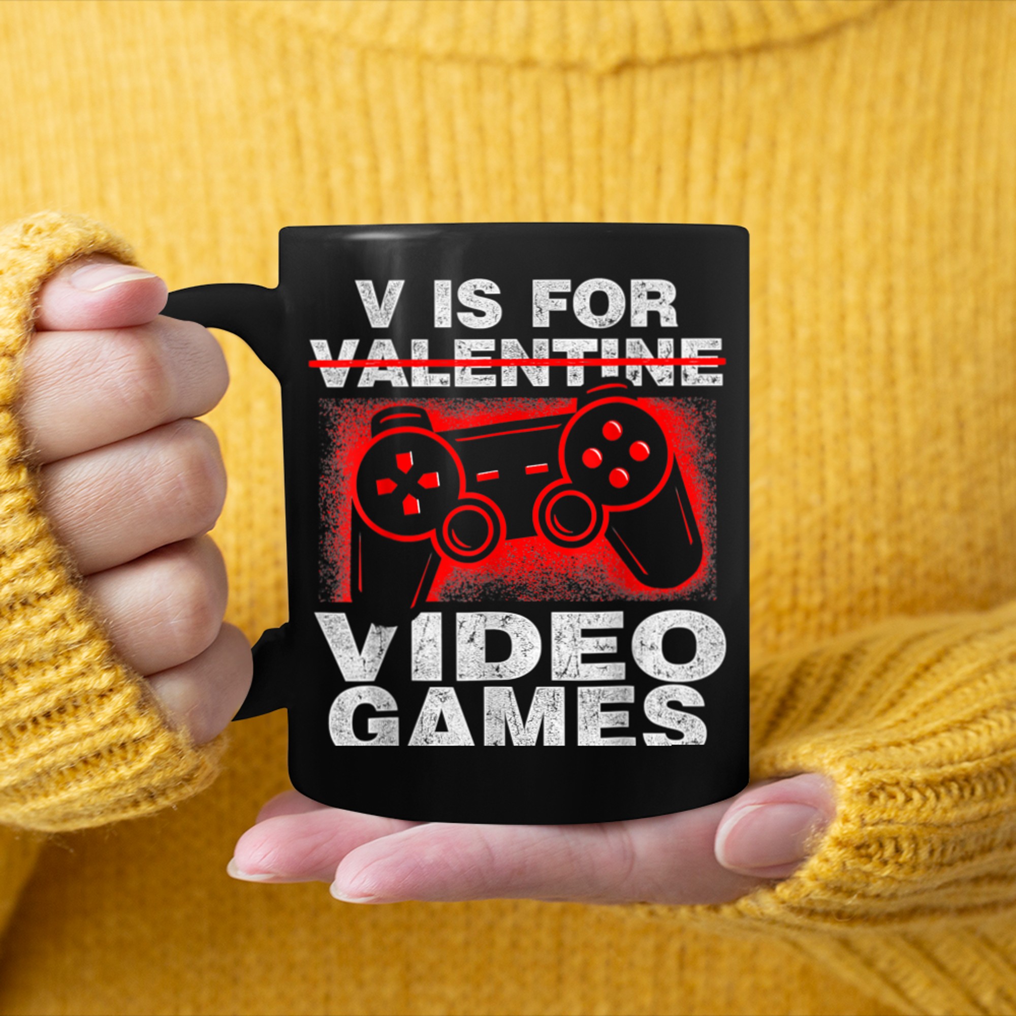 V Is For Video Games Funny Valentines Day Gamer Boy Men - 2023-09-16T114108.245 mug black