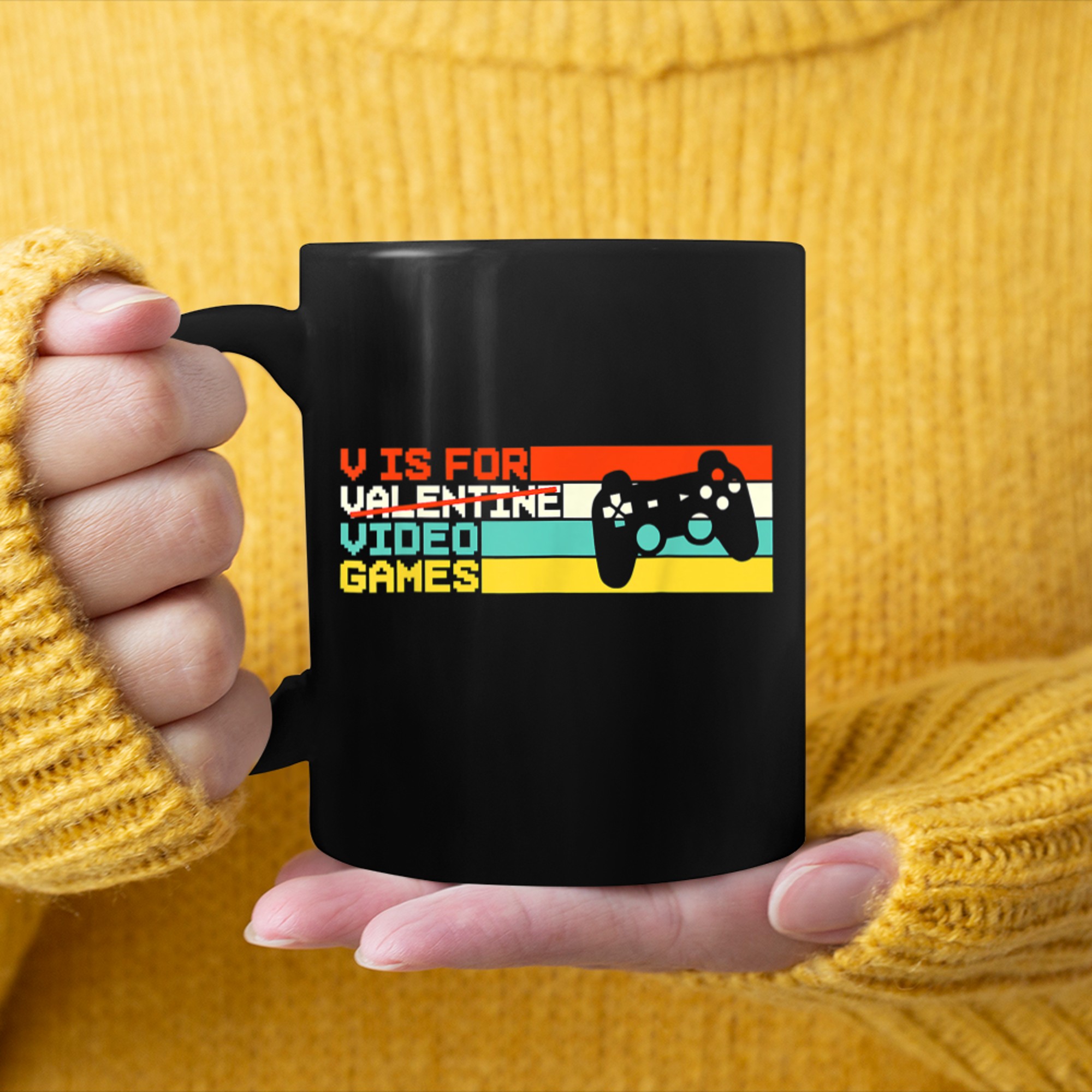 V Is For Video Games Funny Valentines Day Gamer Boy Men - 2023-09-16T114108.441 mug black