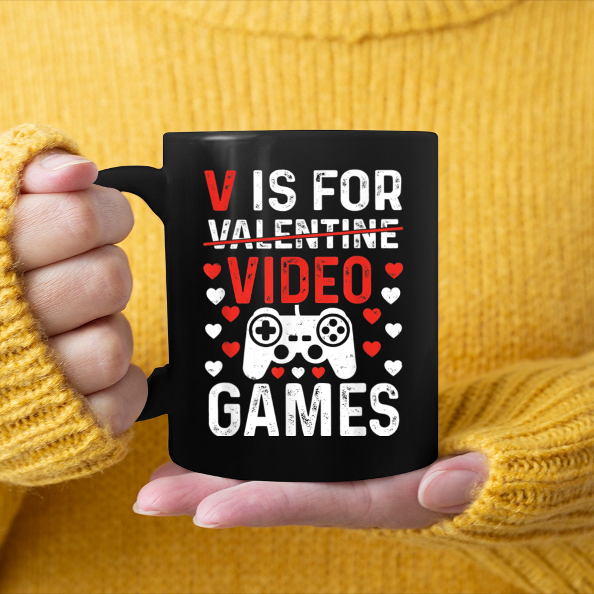 V Is For Video Games Funny Valentines Day Gamer Boy Men - 2023-09-16T114109.289 mug black