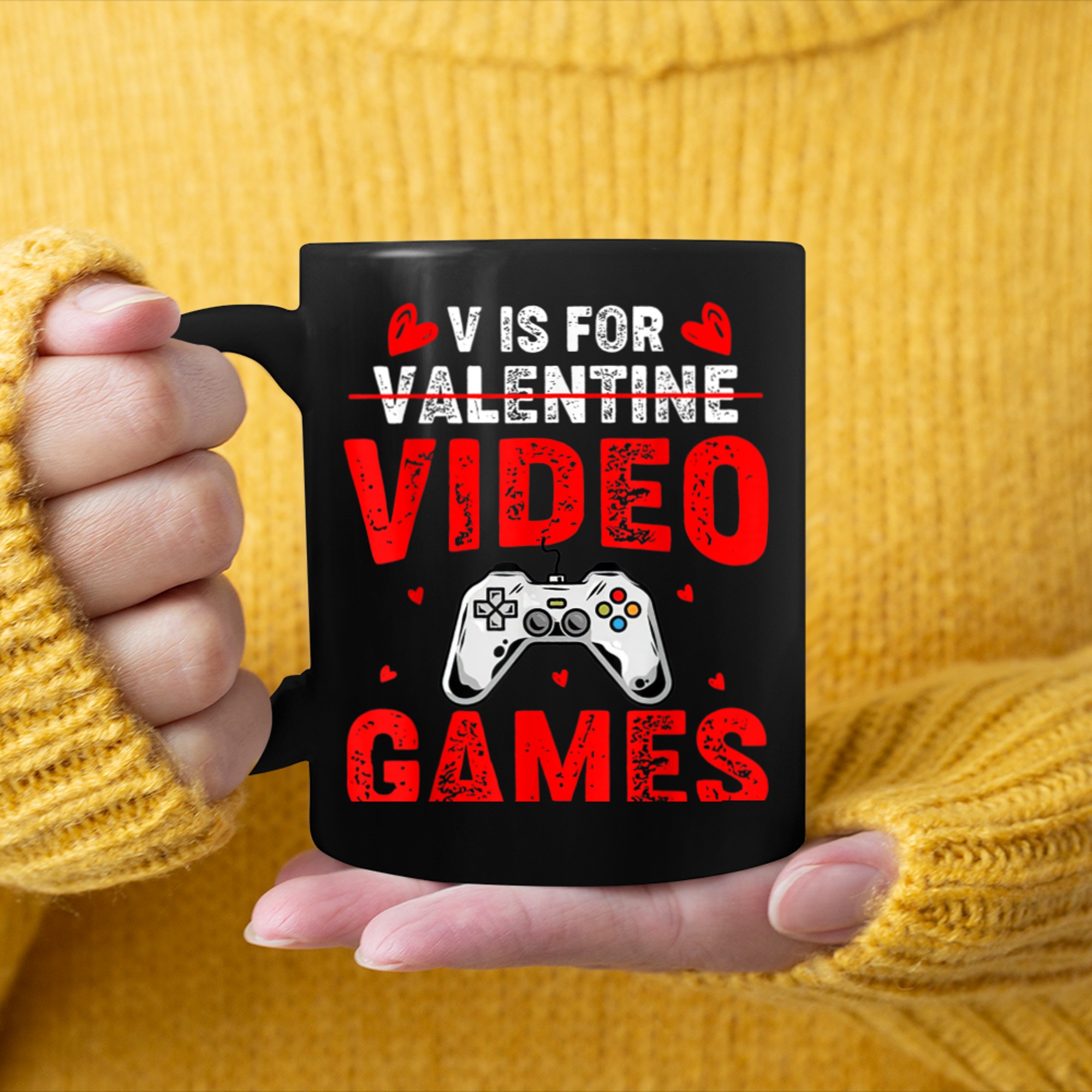 V Is For Video Games Funny Valentines Day Gamer Boy Men - 2023-09-16T114110.685 mug black