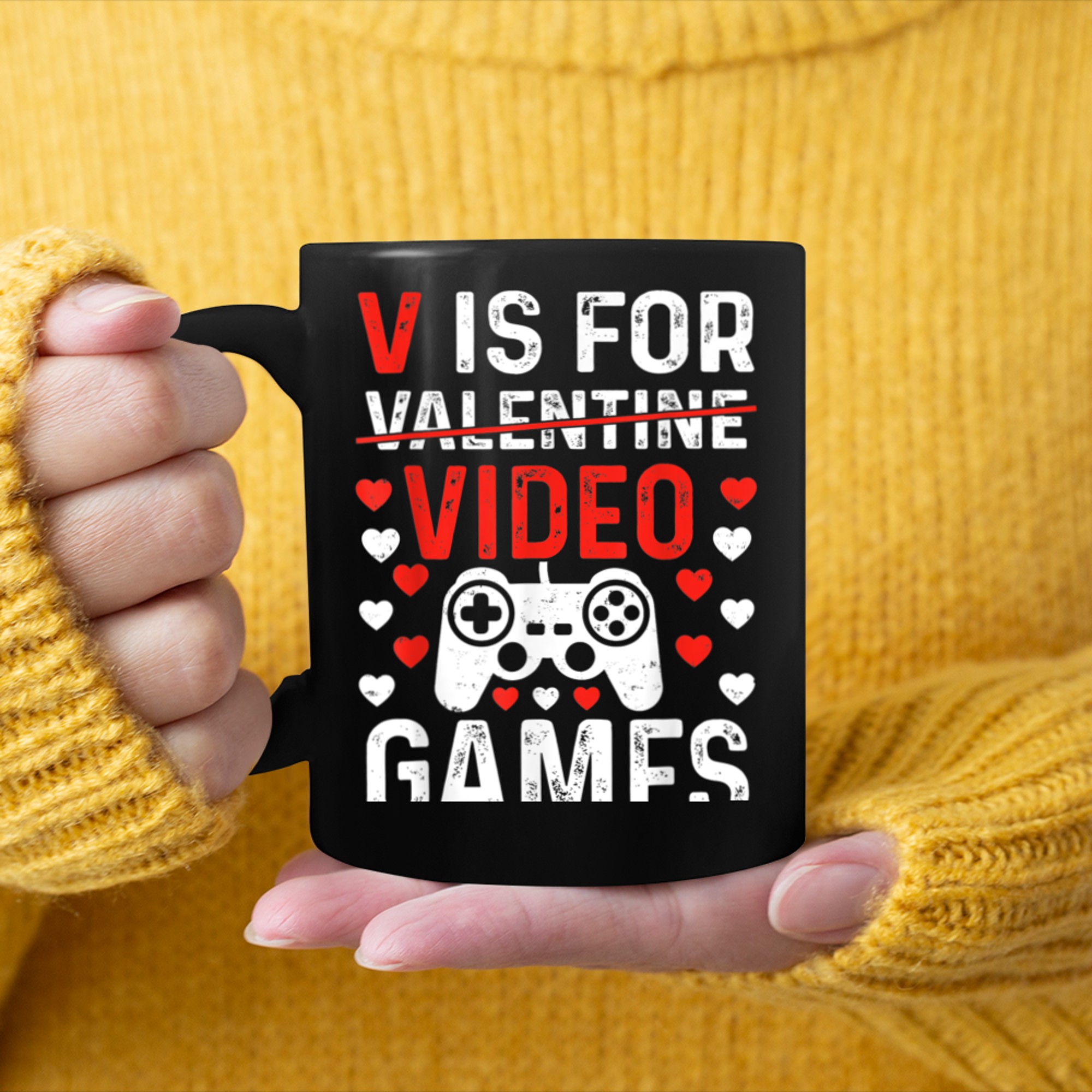 V Is For Video Games Funny Valentines Day Gamer Boy Men - 2023-09-16T114110.713 mug black