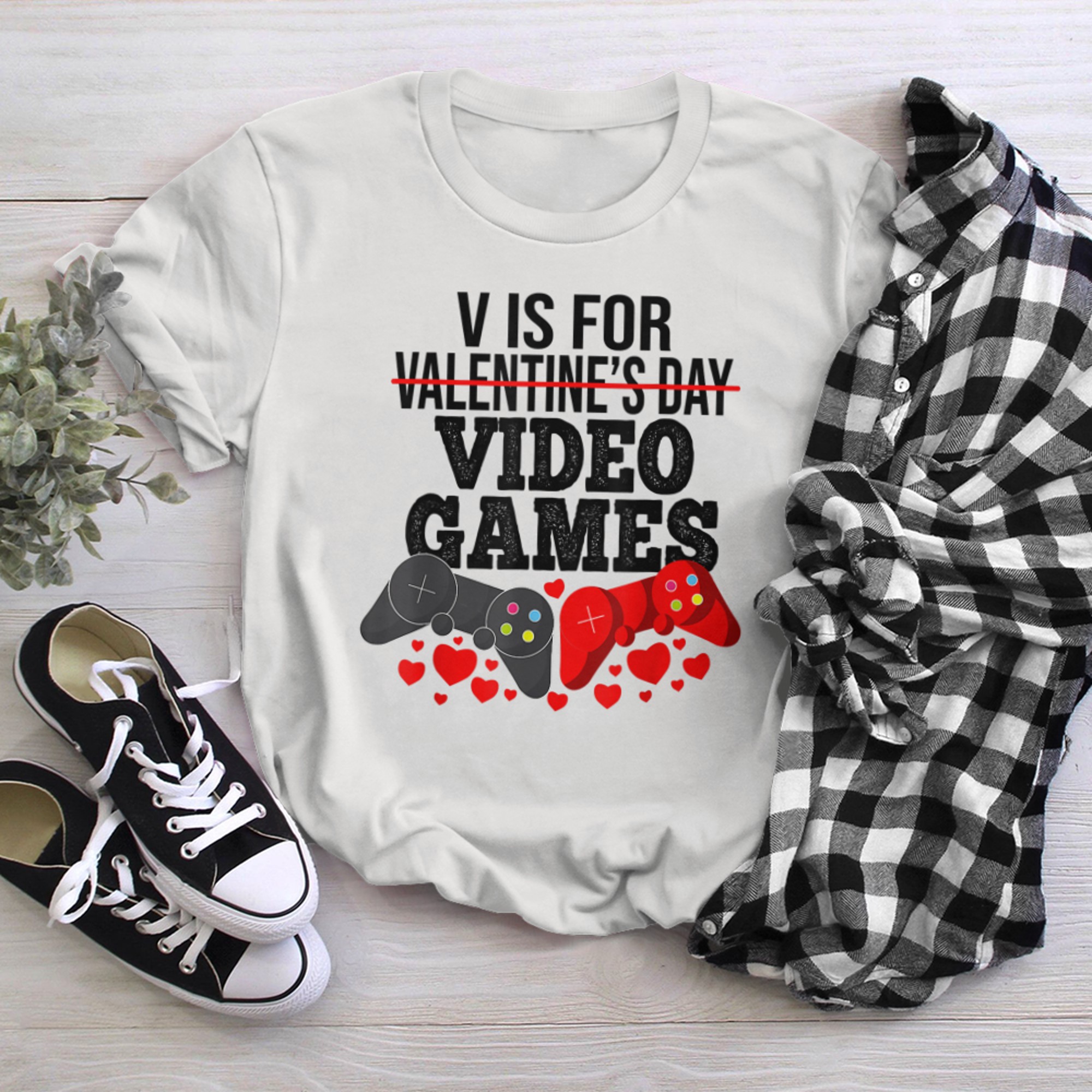 V Is For Video Games Funny Valentines Day Gamer Boy Men - 2023-09-16T114112.957 t-shirt white