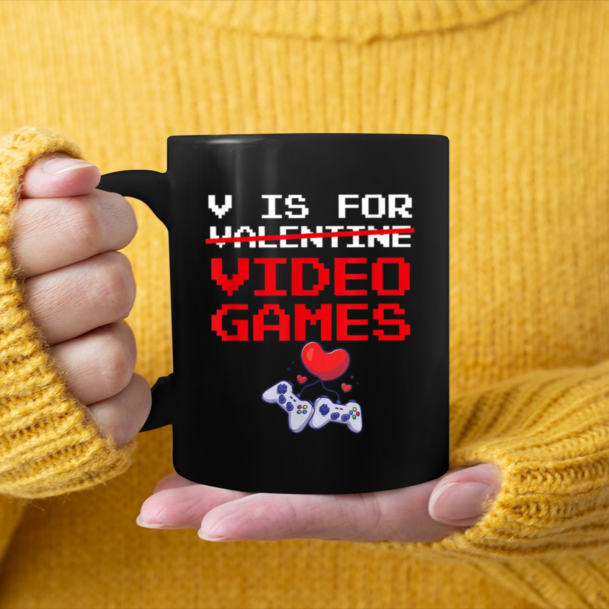 V Is For Video Games Funny Valentines Day Gamer Boy Men - 2023-09-16T114115.437 mug black