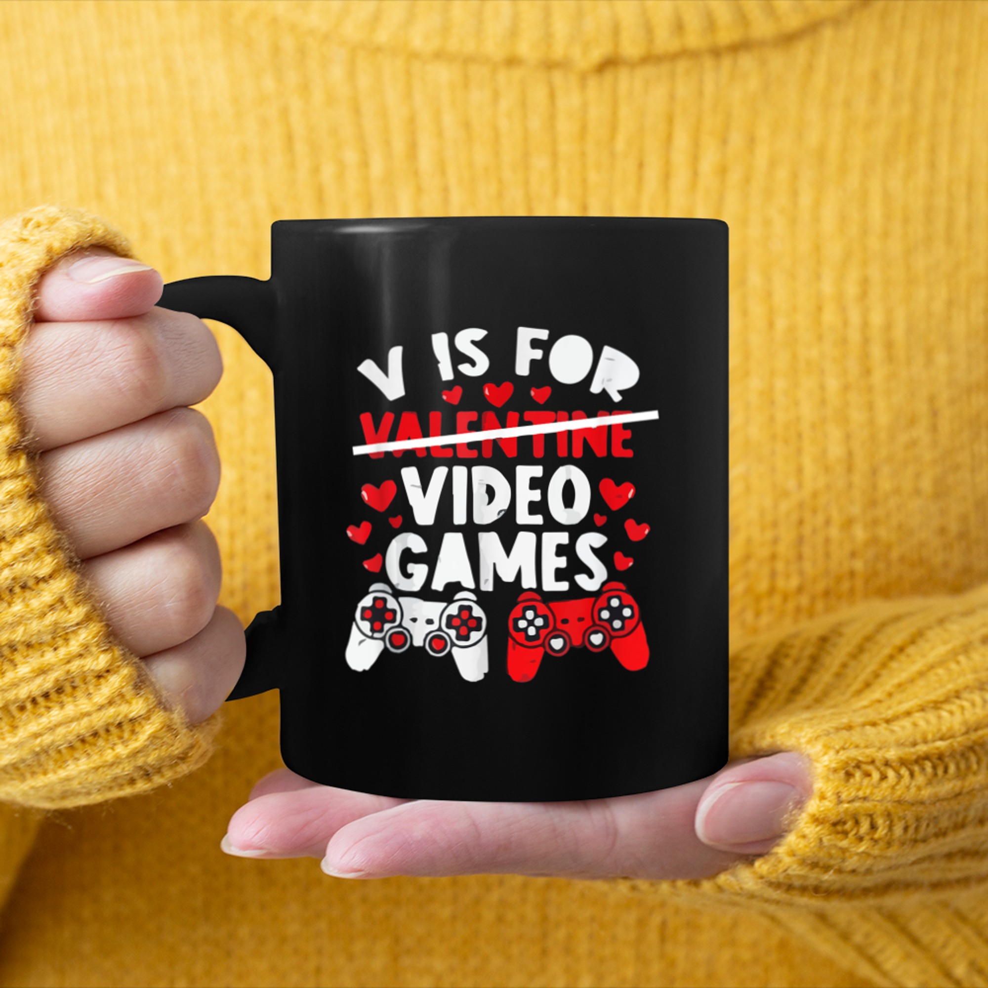 V Is For Video Games Funny Valentines Day Gamer Boy Men - 2023-09-16T114115.479 mug black