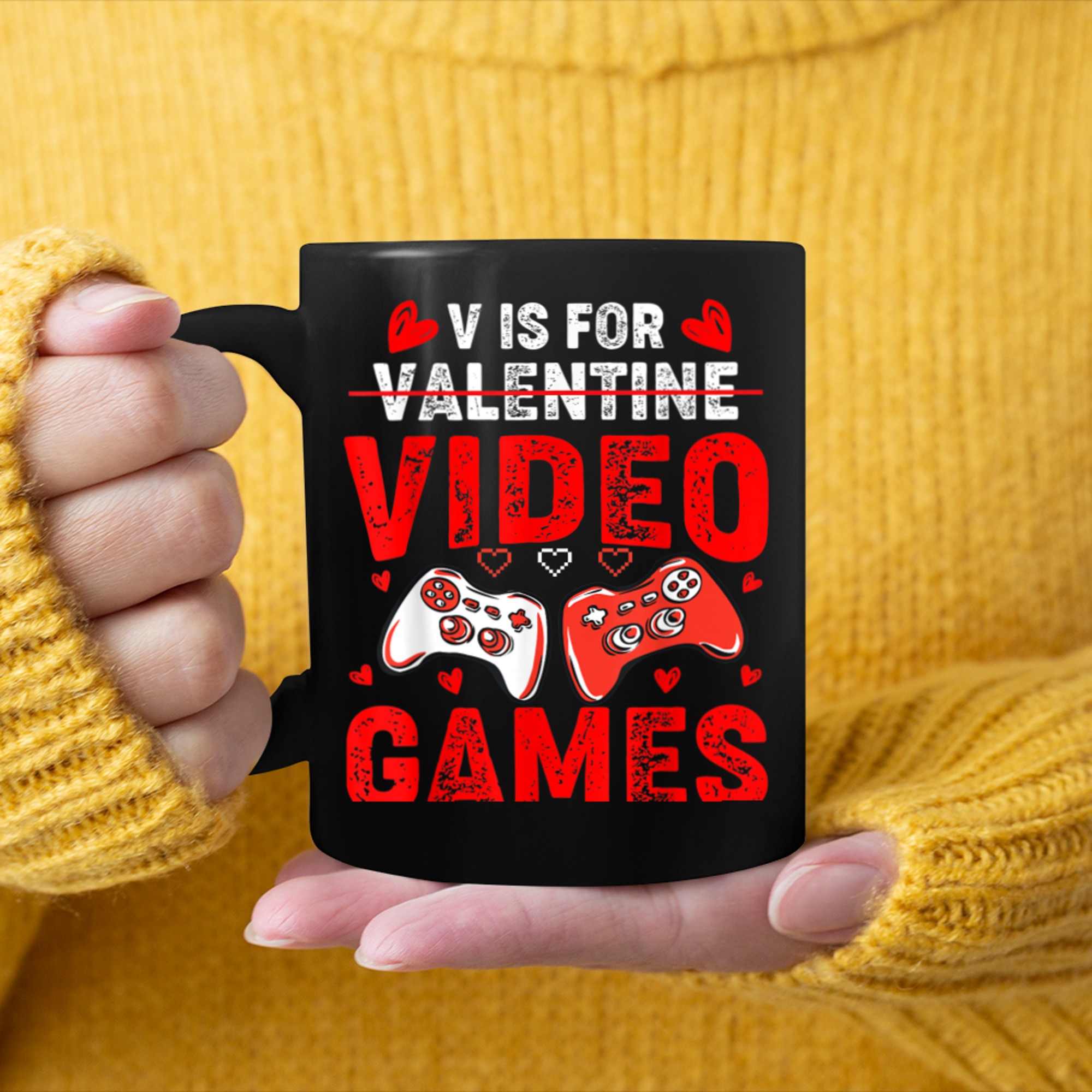 V IS FOR VIDEO GAMES Funny Valentines Day Gamer Boy Men - 2023-09-16T114115.655 mug black