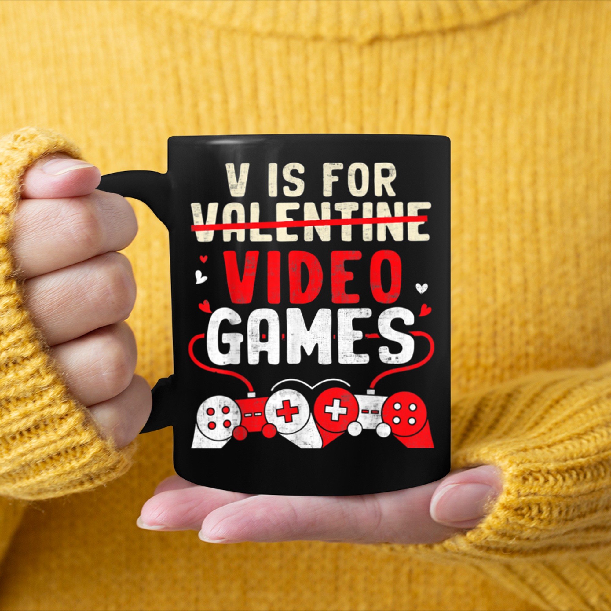 V Is For Video Games Funny Valentines Day Gamer Boy Men - 2023-09-16T114116.820 mug black