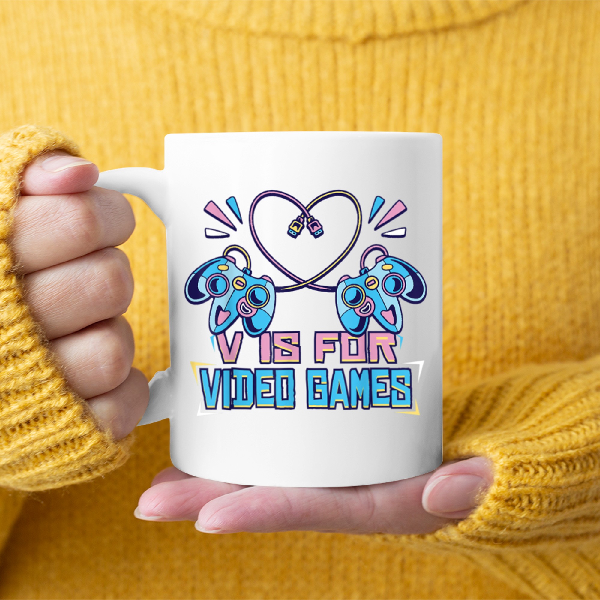 V IS FOR VIDEO GAMES Funny Valentines Day Gamer Boy Men - 2023-09-16T114117.617 mug white