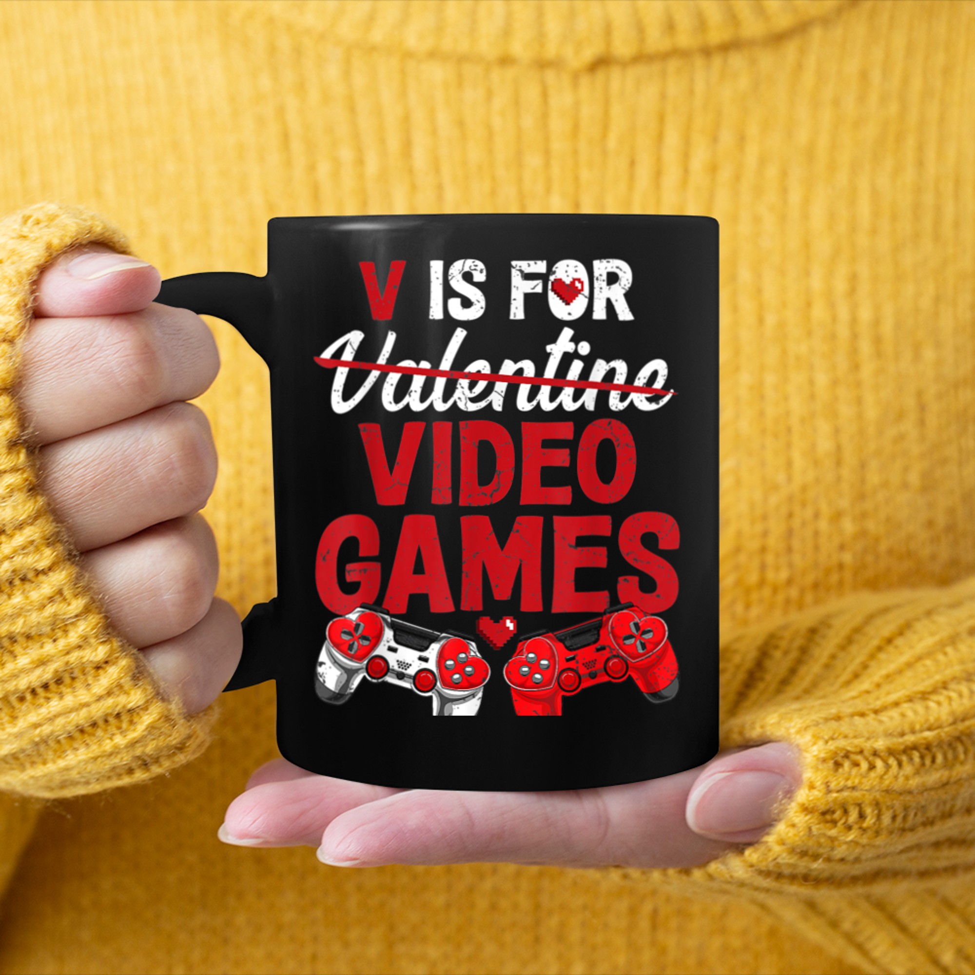 V Is For Video Games Funny Valentines Day Gamer Boy Men - 2023-09-16T114118.256 mug black