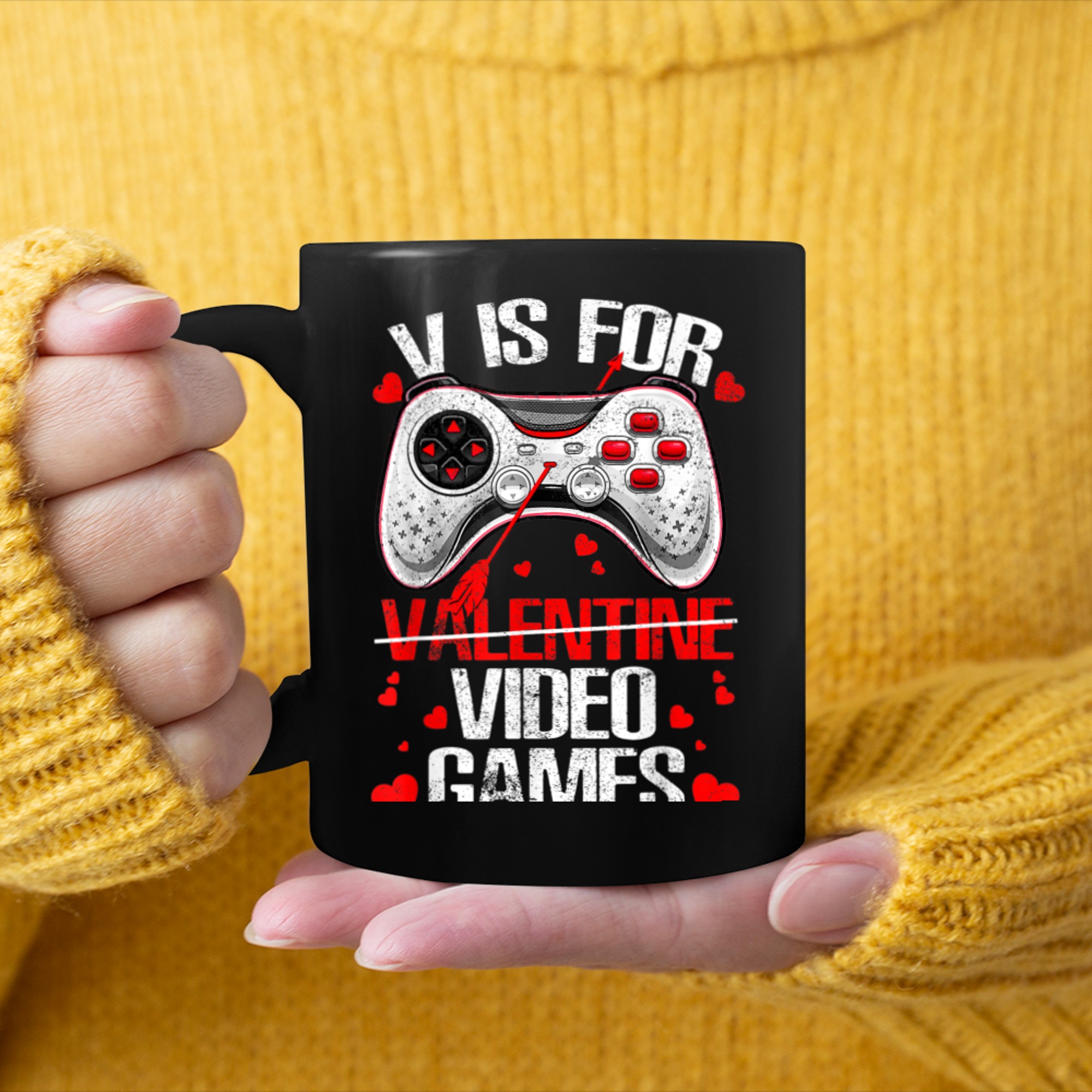 V Is For Video Games Funny Valentines Day Gamer Boy Men - 2023-09-16T114118.378 mug black