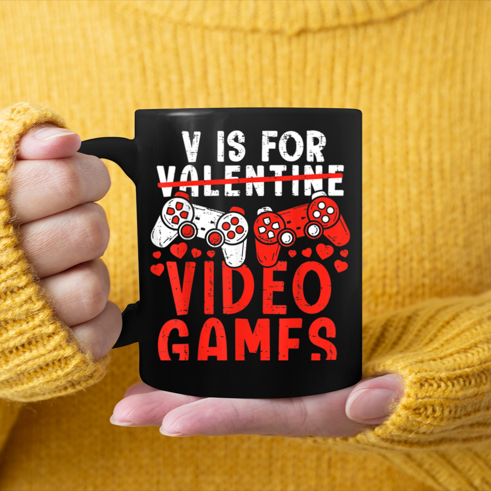 V Is For Video Games Funny Valentines Day Gamer Boy Men - 2023-09-16T114119.022 mug black