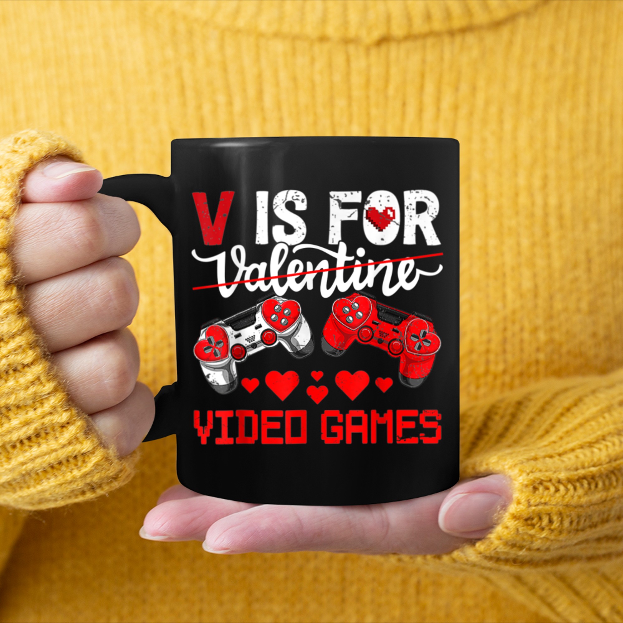 V Is For Video Games Funny Valentines Day Gamer Boy Men - 2023-09-16T114119.063 mug black