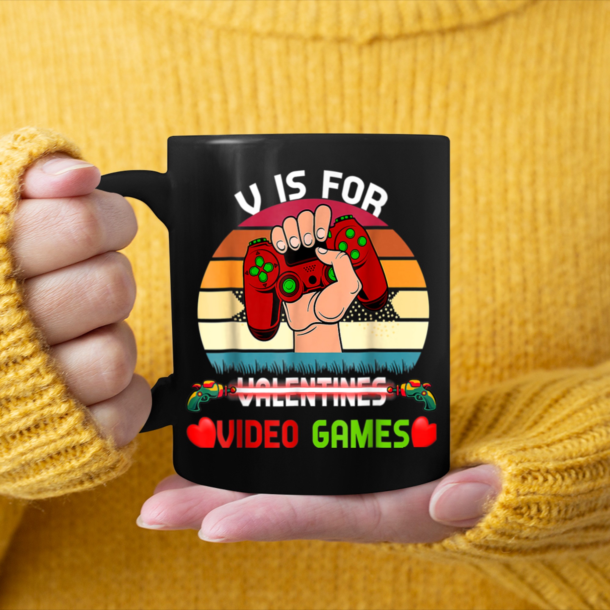 V Is For Video Games Funny Valentines Day Gamer Boy Men - 2023-09-16T114119.265 mug black