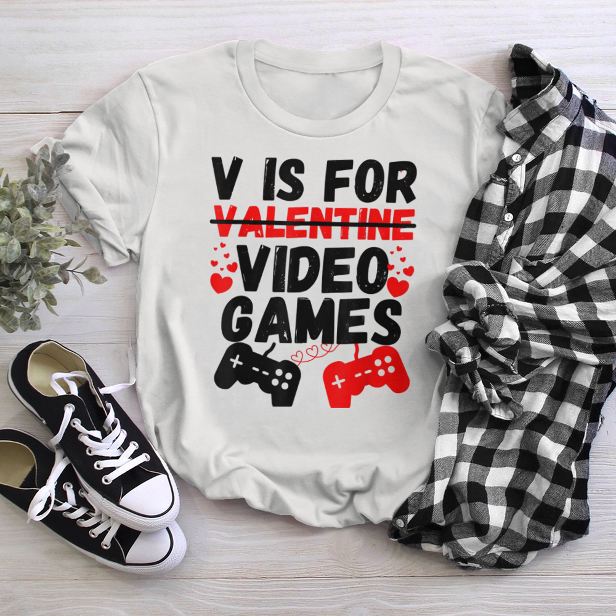 V Is For Video Games Funny Valentines Day Gamer Boy Men - 2023-09-16T114120.450 t-shirt white